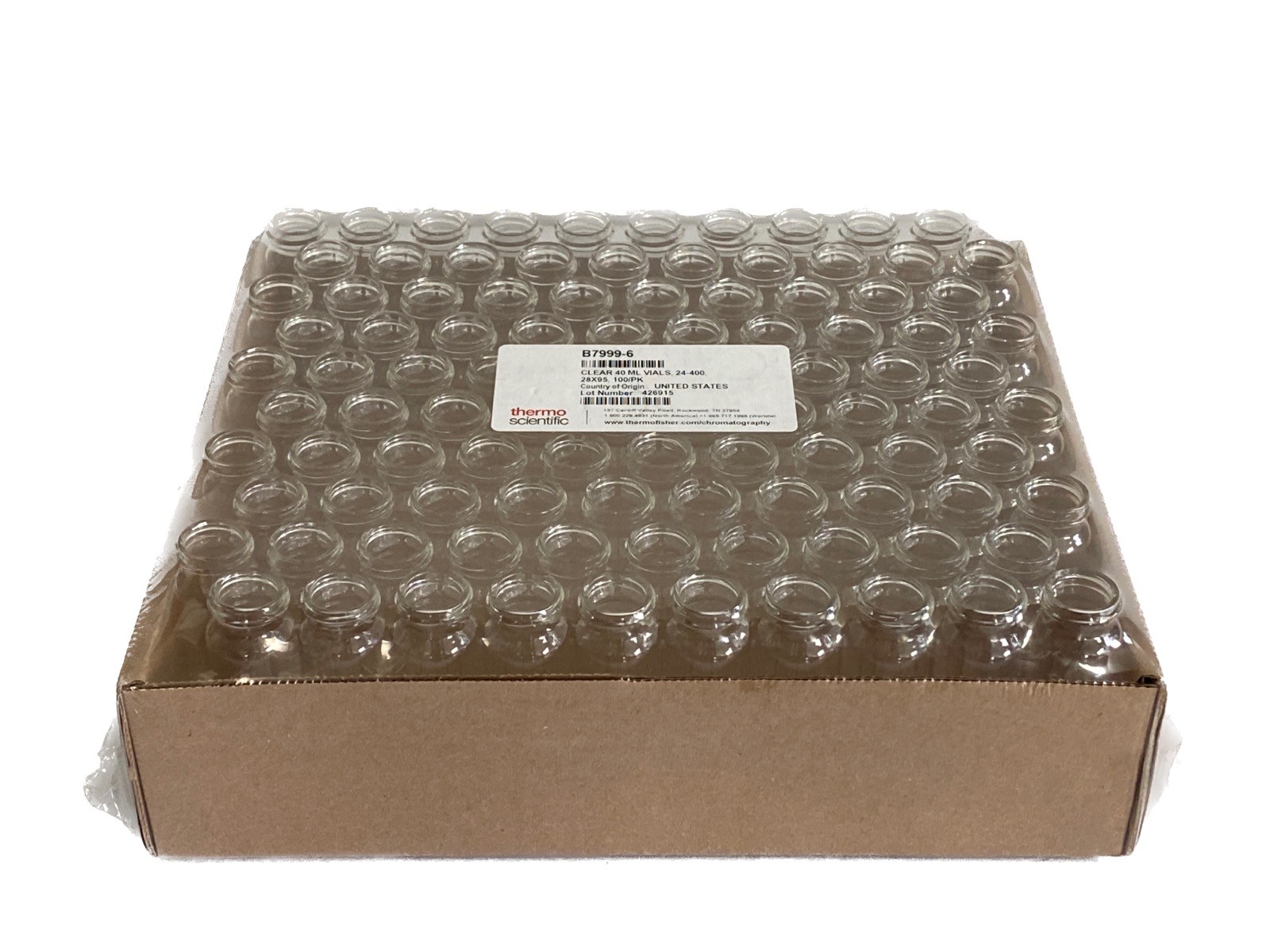 (100/Pk) THERMO 40mL Clear Glass Vials 28x95mm 24-400 Thread B7999-6