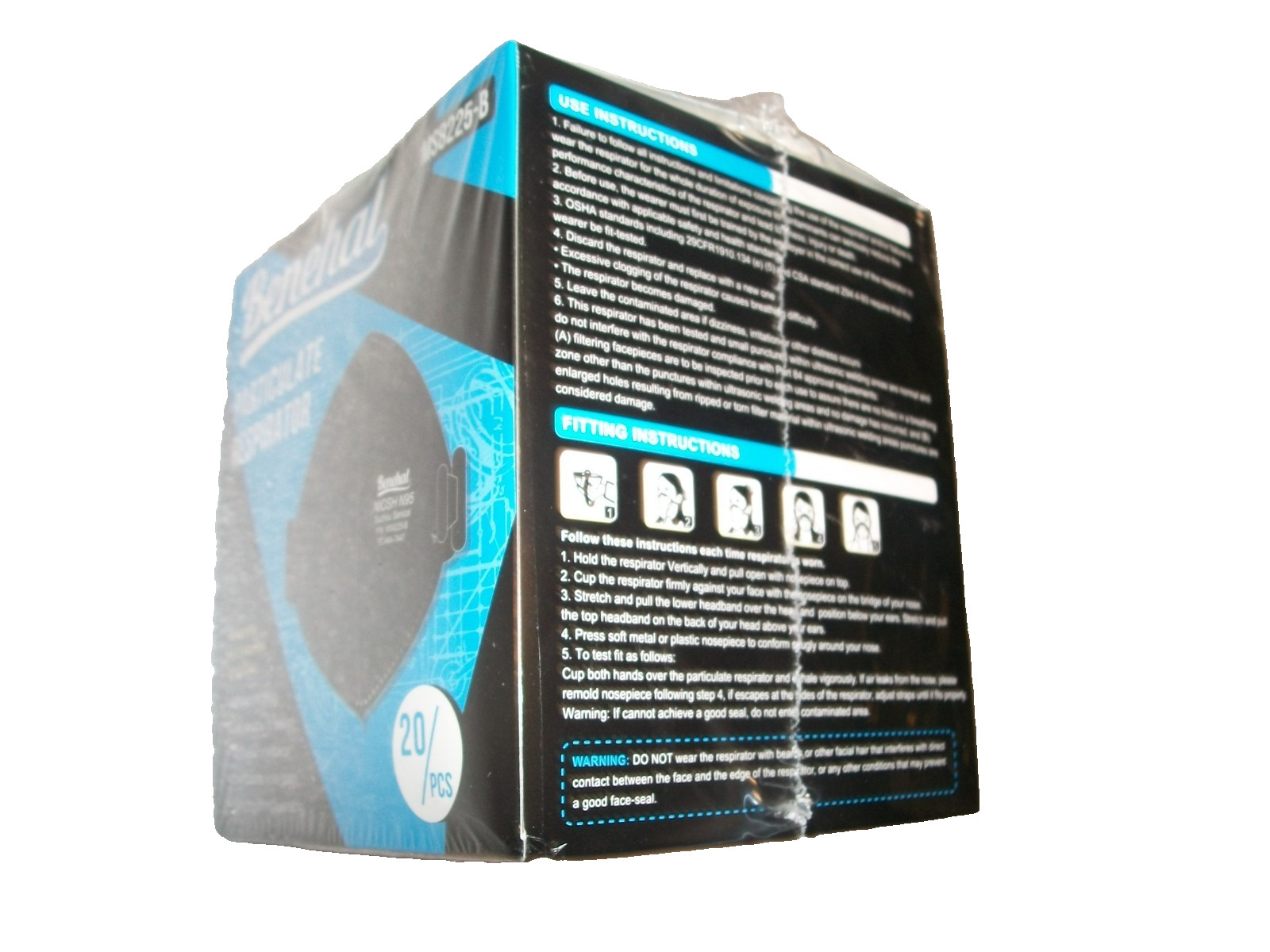 NIOSH Approved N95 Mask Particulate Respirators, Pack of 20 N95 Face Masks Black