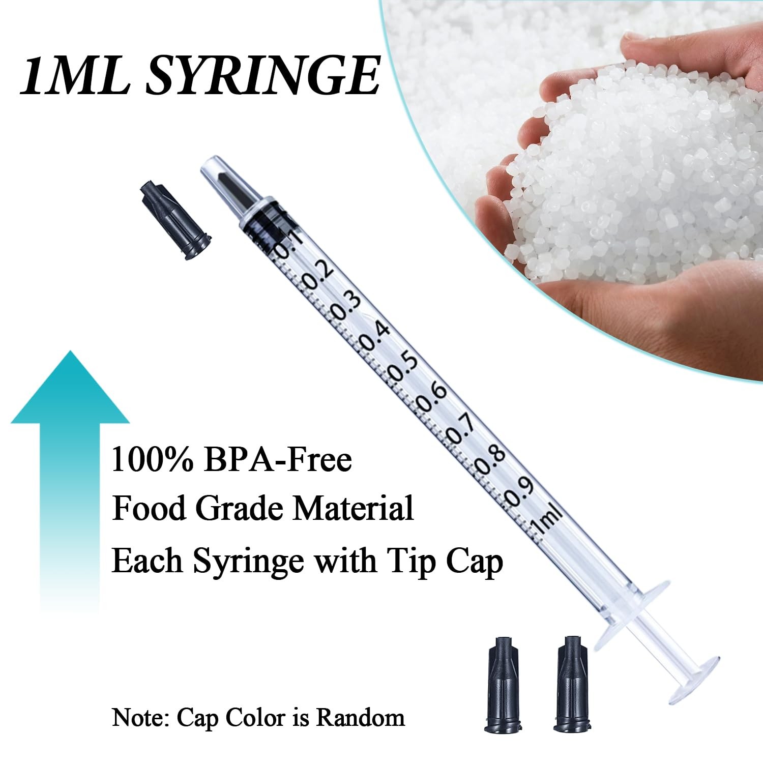 1ml Syringes with Cap, Luer Slip Tip, Whole Pack Bulk Sterile Sealed, No Nee…