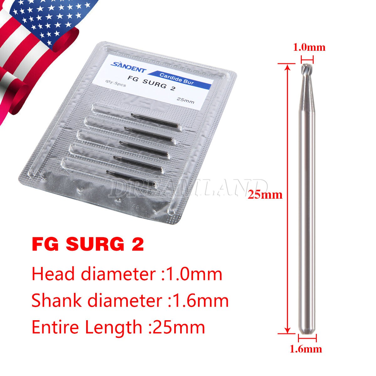 Dental Carbide Burs Surgical High Speed SURG Round Long Shank 25mm FG XL 1/2/3/4
