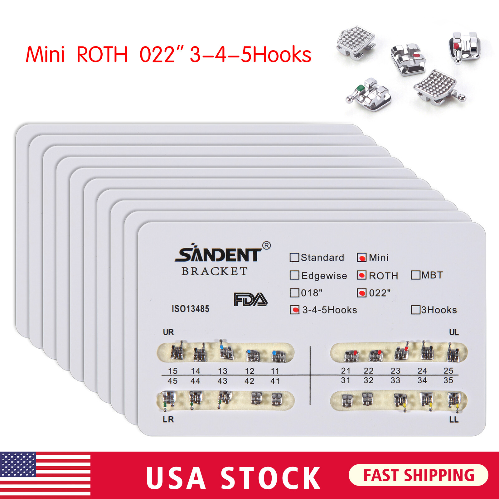 10 Packs Dental Orthodontic Braces Brackets Mini Roth 022″Slot 345 Hooks 200pcs