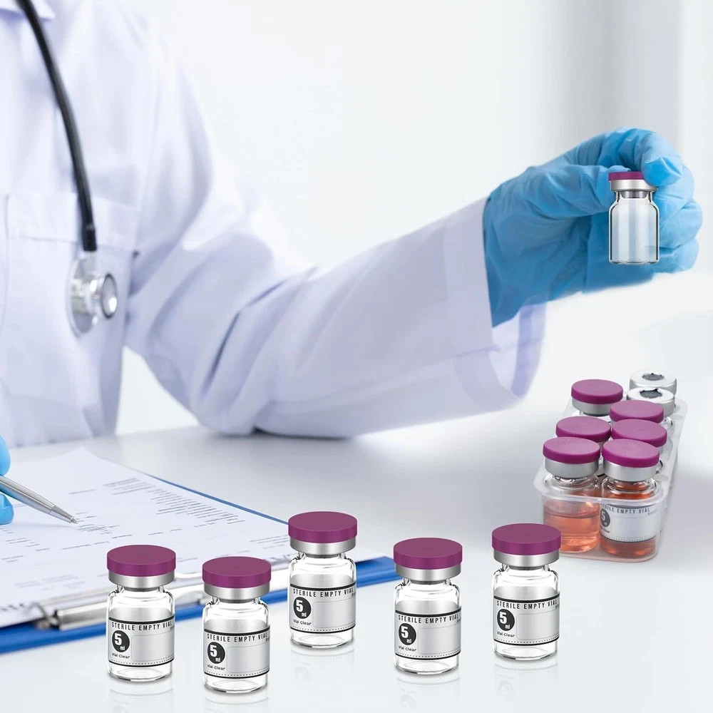 20pcs 5ml Sterile Empty Glass Vials with Self Healing Injection Port + Labels