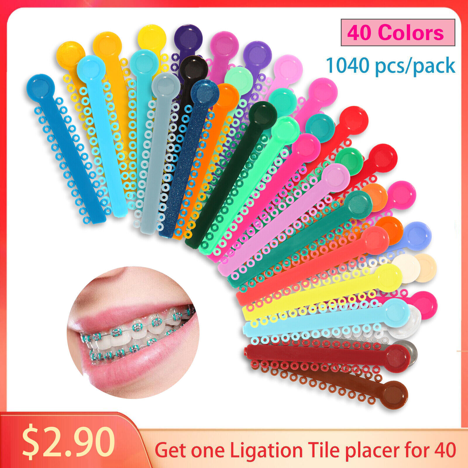 1040Pcs/Bag Dental Ortho Brace Elastic Rubber Bands Ligatures Tie 40 Colors po