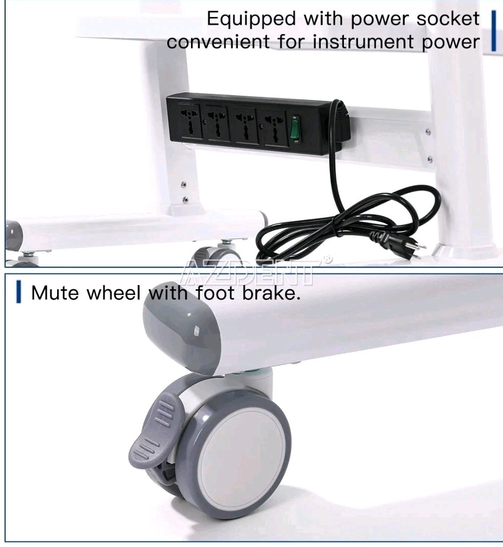 Rolling Tool Trolley Cart 3 Tray Serving Utility Decker Instrument Power Socket