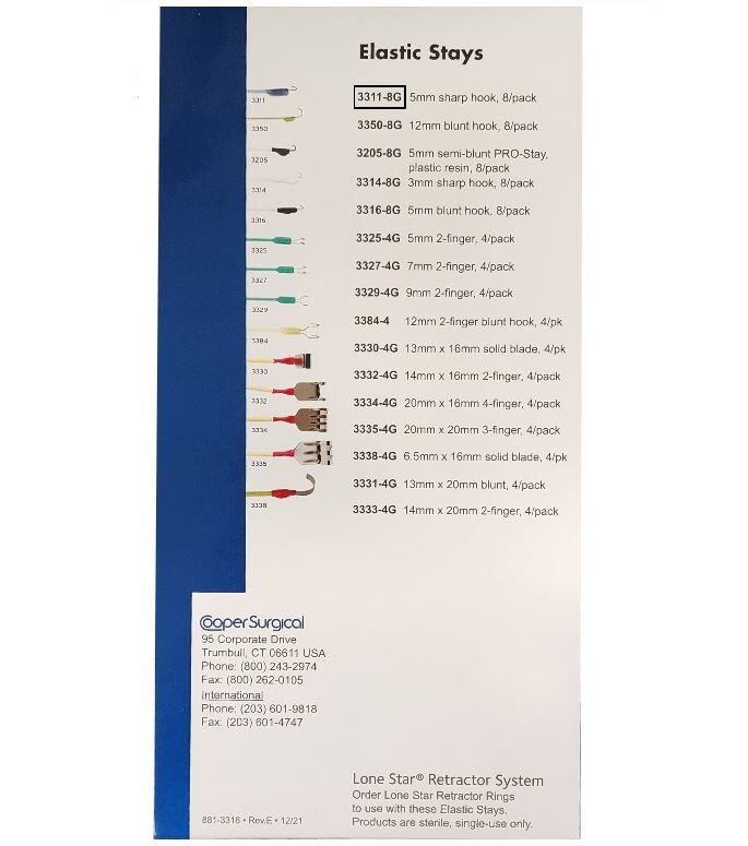 *8-Piece* Cooper Surgical Lone Star Elastic Stays 5mm Sharp Hook Sterile 3311-8G