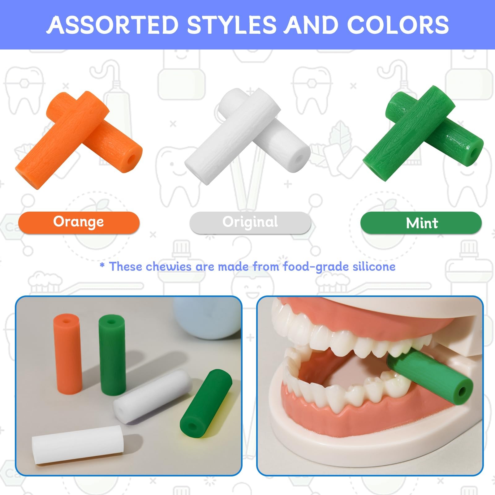 6-Pack Orthodontic Chewies in 3 Styles, Multi-Colored Non-Slip Multicolor