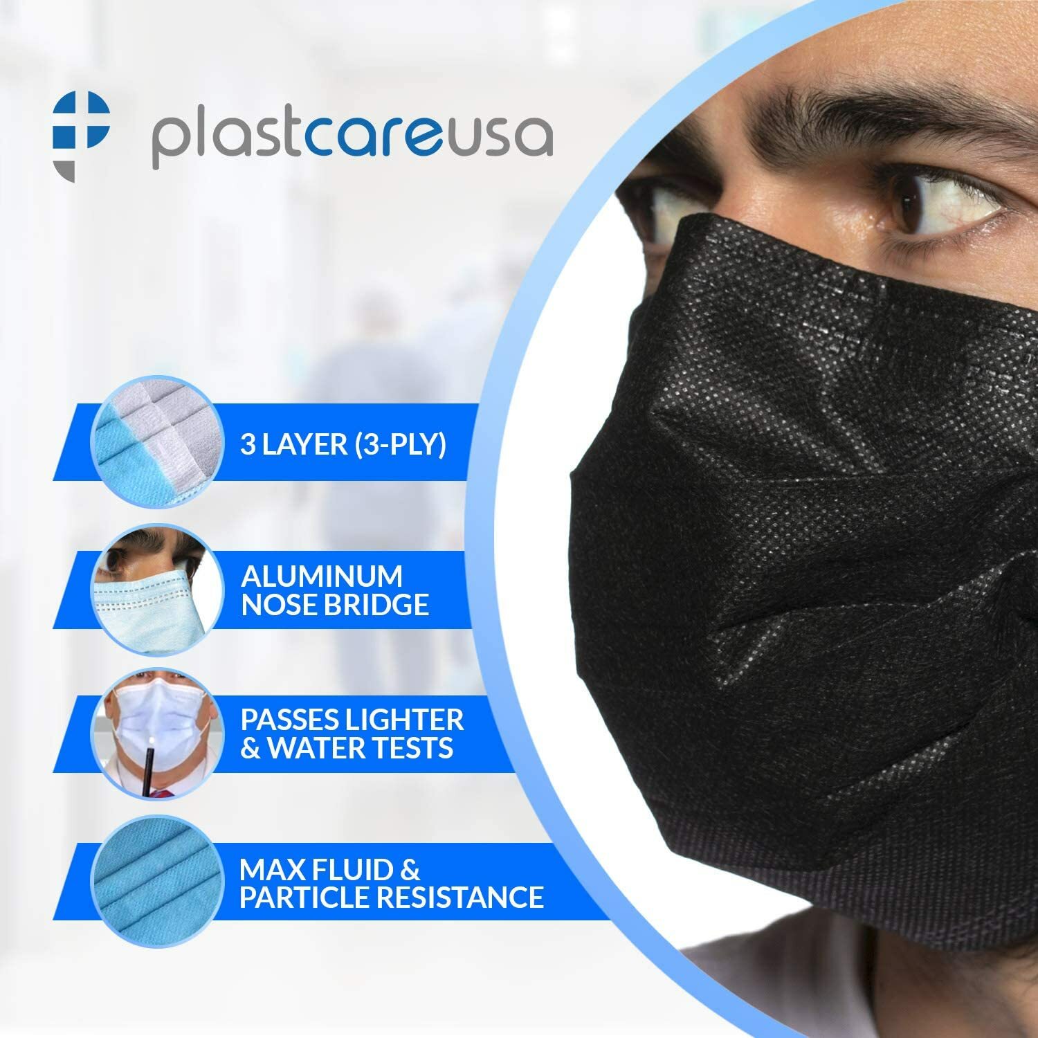 50pcs Black Mask Medical/Surgical ASTM Level1 PG-MBK1 3Ply 50Pcs/Box Made in USA