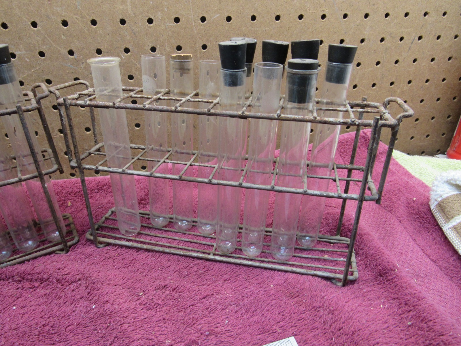 (2) Vintage Test Tube & Wire Racks Medical Science Lab Experiment Frankenstein