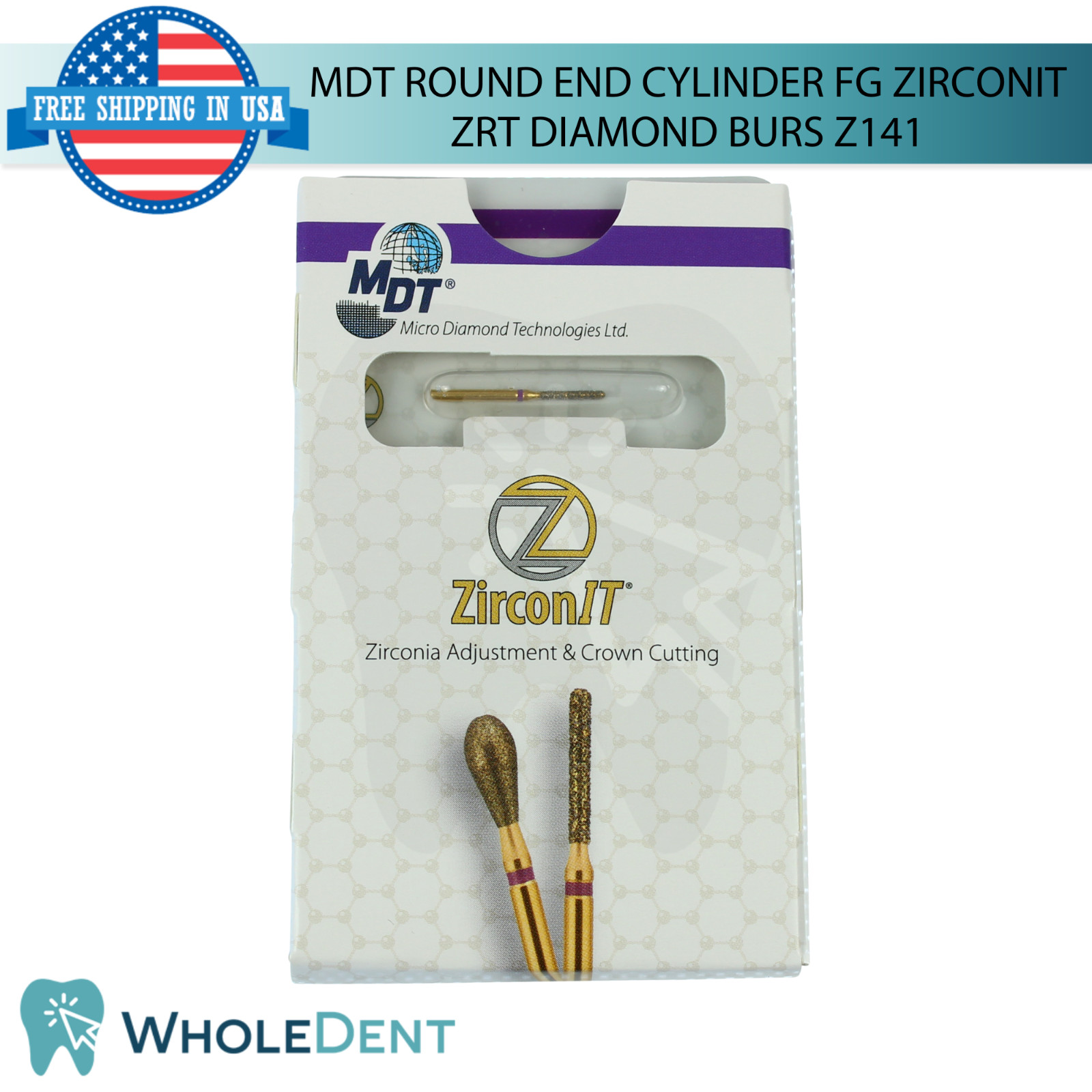 Dental MDT FG ZirconIT ZRT Round End Cylinder Z141 Diamond Burs L22.0mm Tool