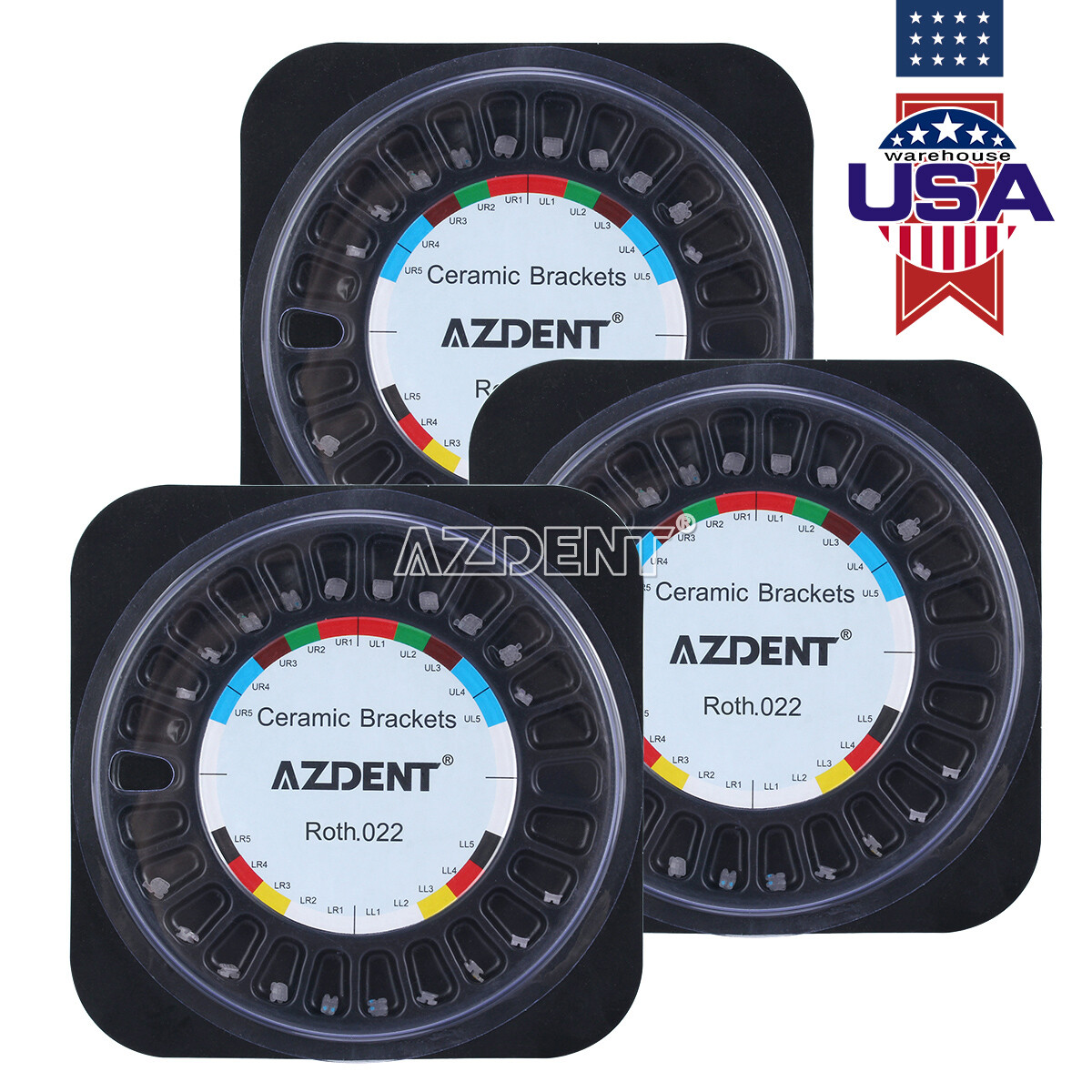 AZDENT Dental Orthodontic Braces Clear Ceramic Bracket Roth Slot.022 Hooks 3 4 5