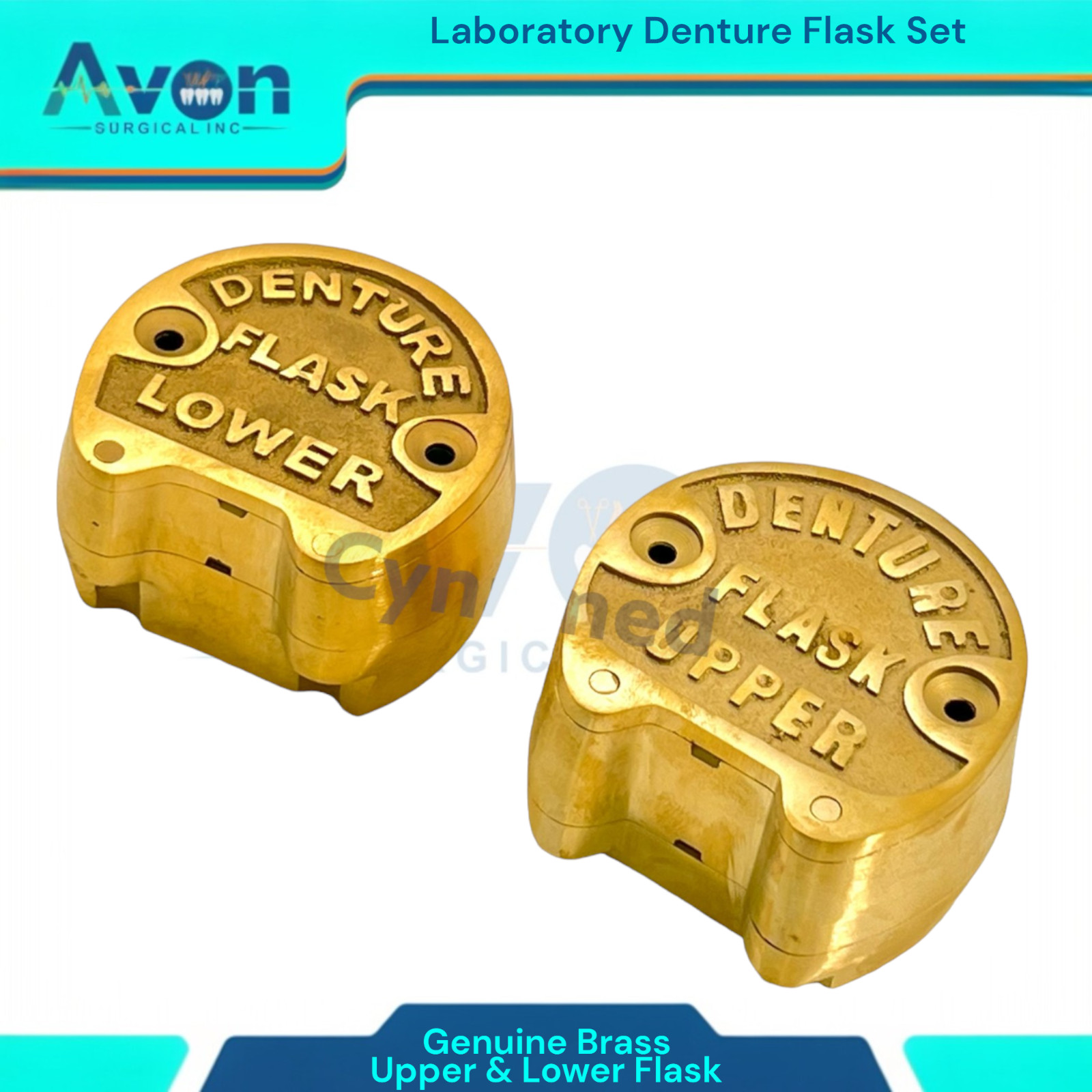 2 Piece Set – Dental Lab Denture Flasks | Upper Flask and Lower Flask | Brass
