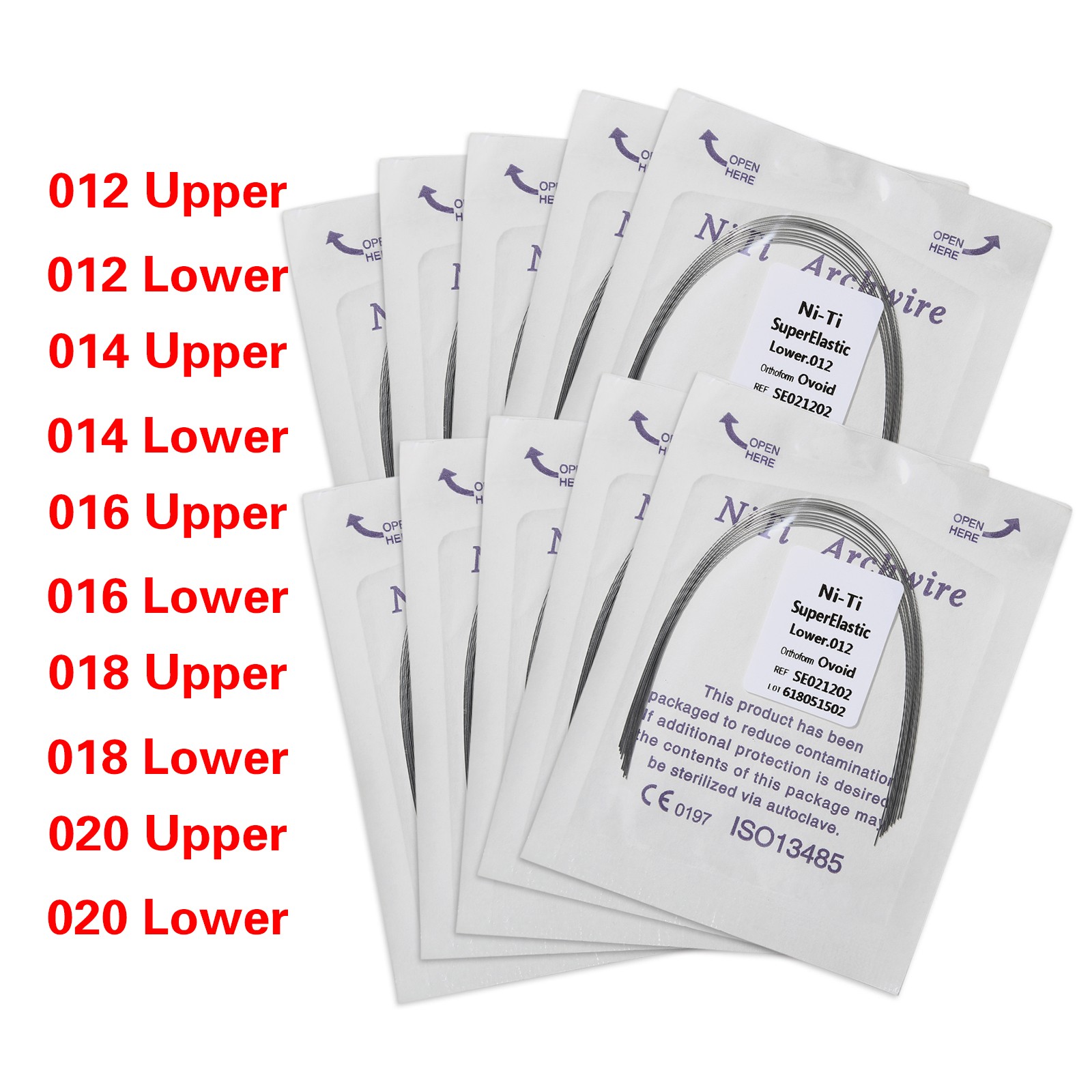 100 PCS dental orthodontic super elastic niti round arch wires Ovoid form 10 bag