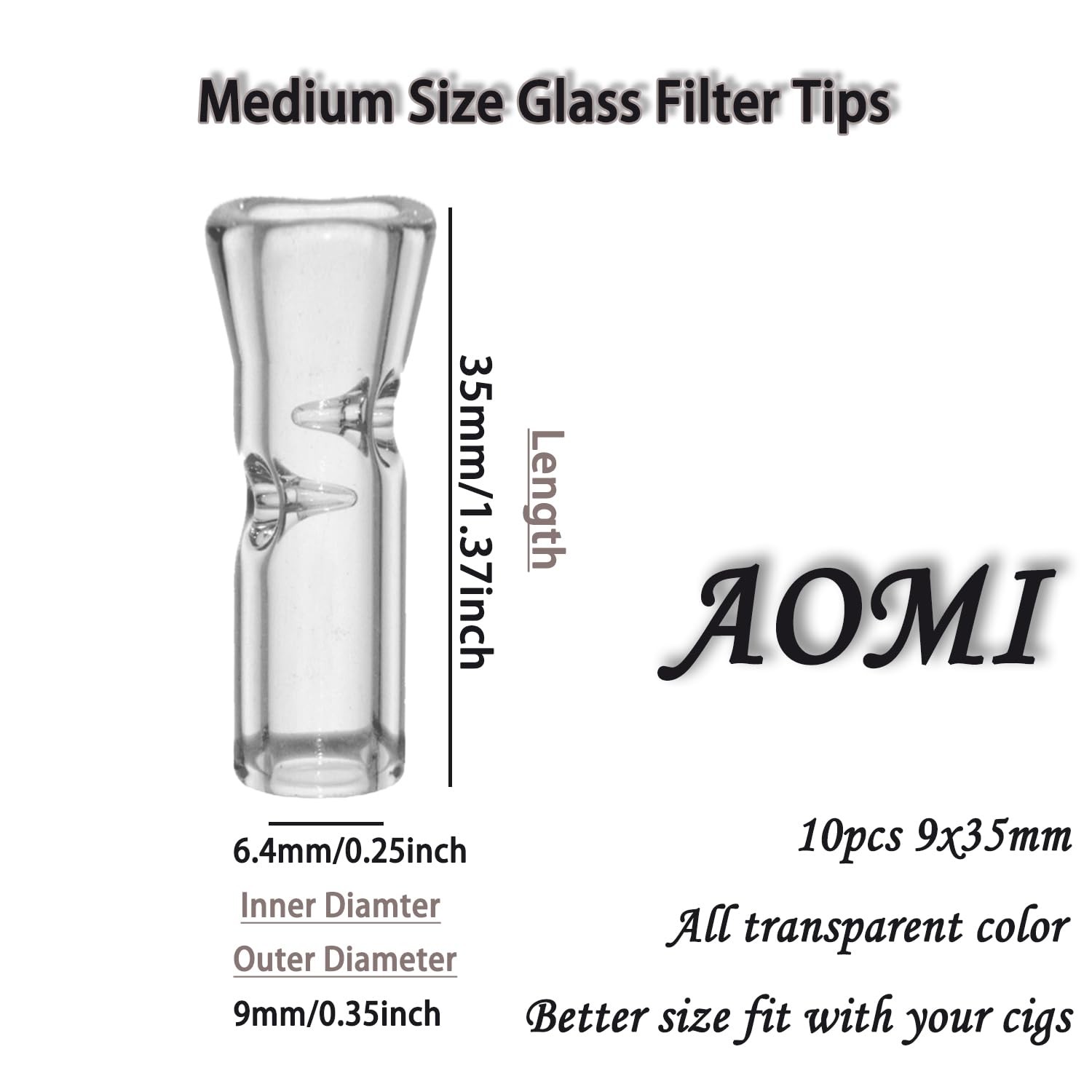 Reusable Glass Filter Tips Mouthpieces, Glass Tip Ø9mm Outer Diameter 35mm Leng