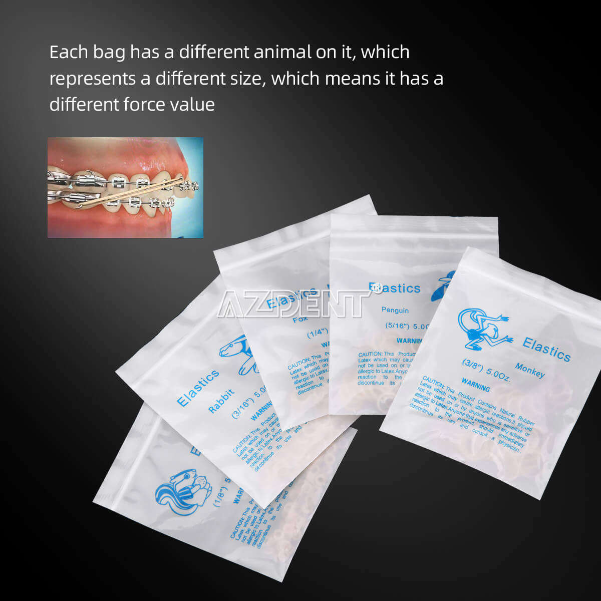 Dental Orthodontic Elastics latex Rubber Bands 5000pcs 3.5 OZ 1/8(chipmunk)