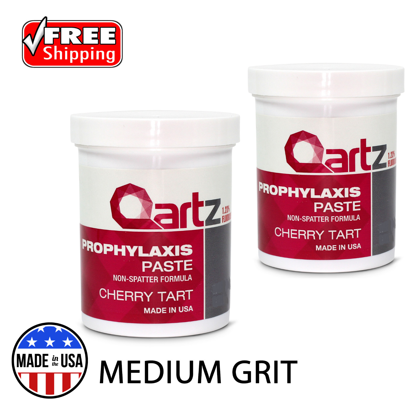 MEDIUM GRIT CHERRY TART QARTZ PROPHY PASTE DENTAL PROPHYLAXIS -2x (12oz) Jars
