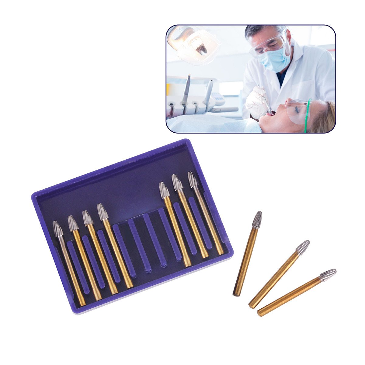 10pcs Dental Tungsten Steel Carbide Bur FG 7406 Egg Shape F High Speed Handpiece