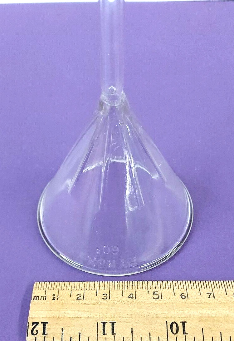 Pyrex Glass 60° Angle Fluted Filling Funnel, Long Stem, 65mm ID, Lab Glassware