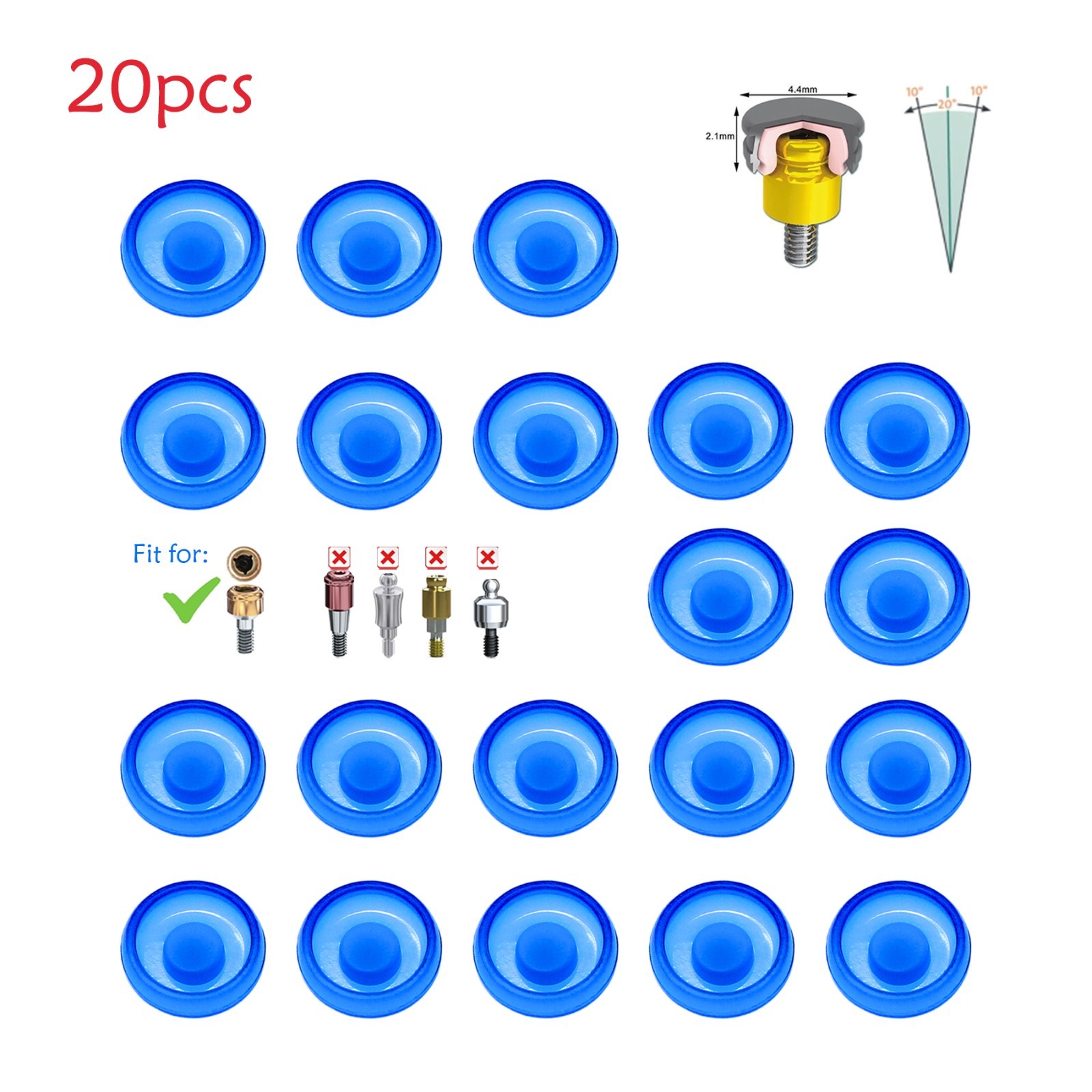 20Pcs Universal Dental Overdenture Replacement Cap for Zest Locator Male Inserts