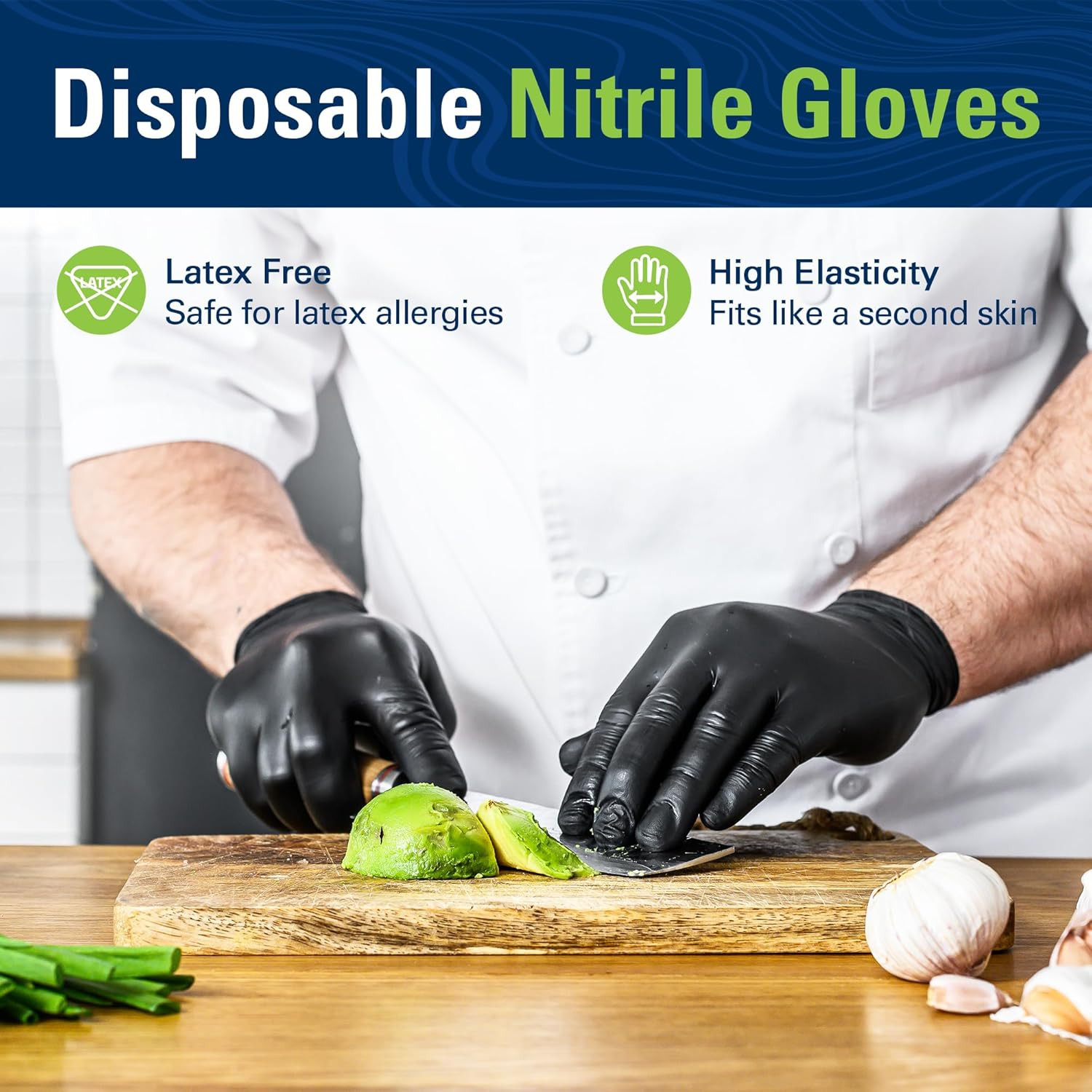 Black Nitrile Gloves, Food Safe Disposable Gloves Latex Free, Rubber Gloves Powd