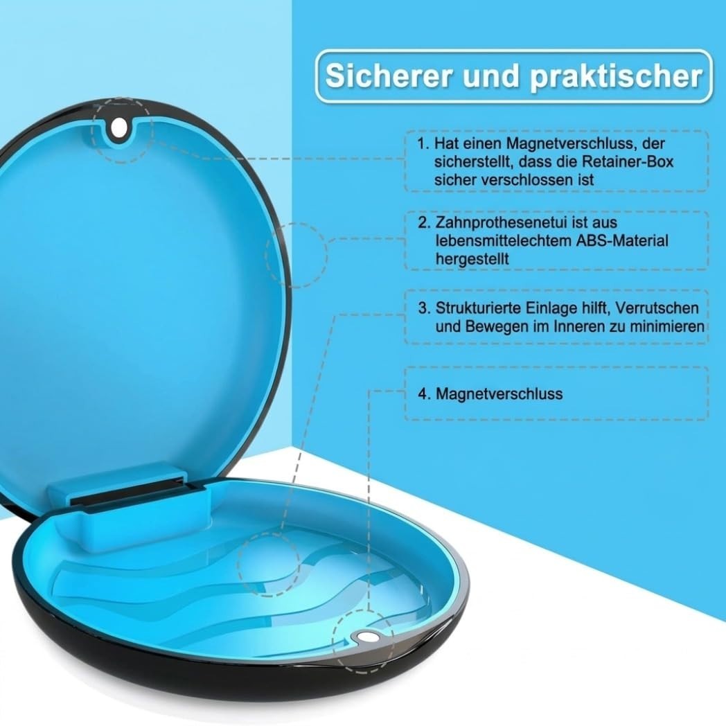 BVN Slim Retainer Case – Circular case, Black shell+blue silicone pad