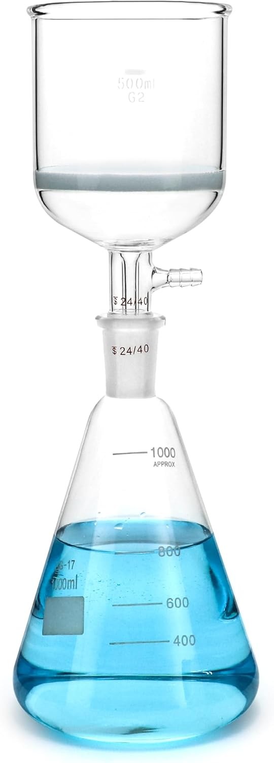 Borosilicate Glass 500ml Buchner Filtering Funnel and 1000 mL Erlenmeyer Flask,