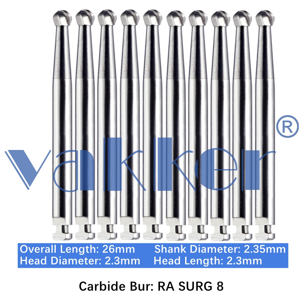 Vakker Dental Round Carbide Burs Latch Type RA SURG 8 Surgical 10pc/pk