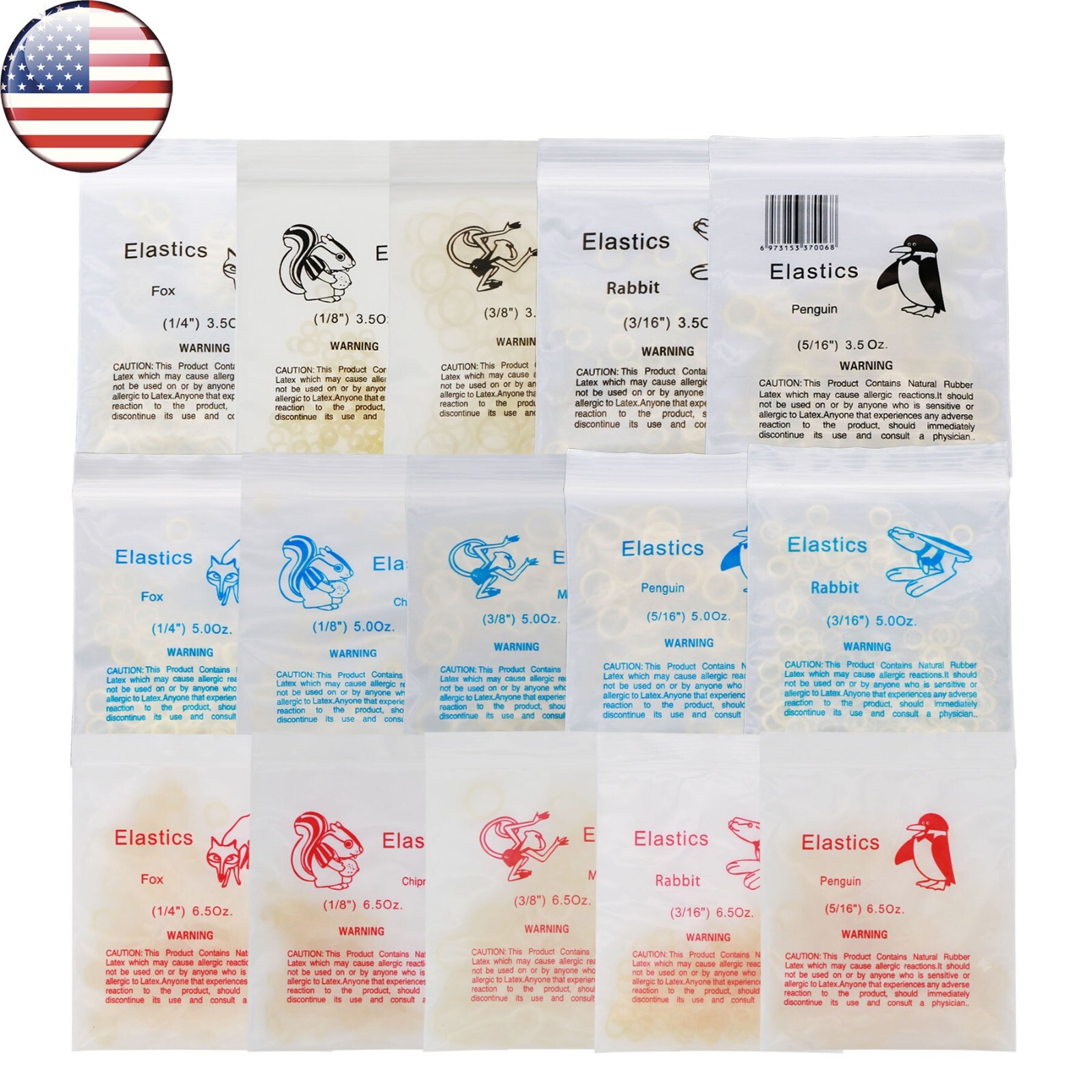 US Dental Orthodontic Rubber Bands 3.5 5.0 6.5OZ Ortho Elastics Latex Braces