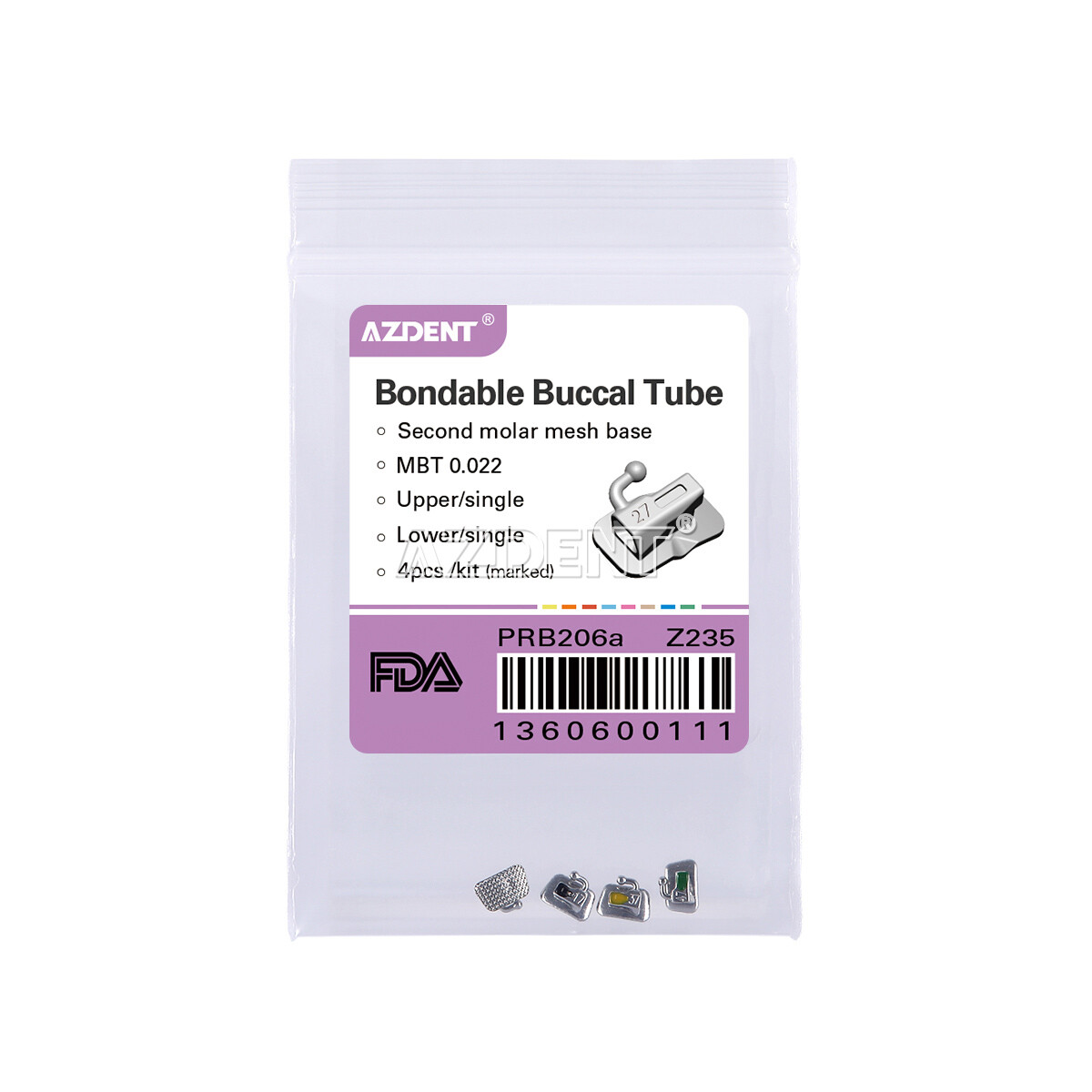 AZDENT Dental Orthodontic Buccal Tube 2nd Roth/MBT .022 Bondable Non-Conv