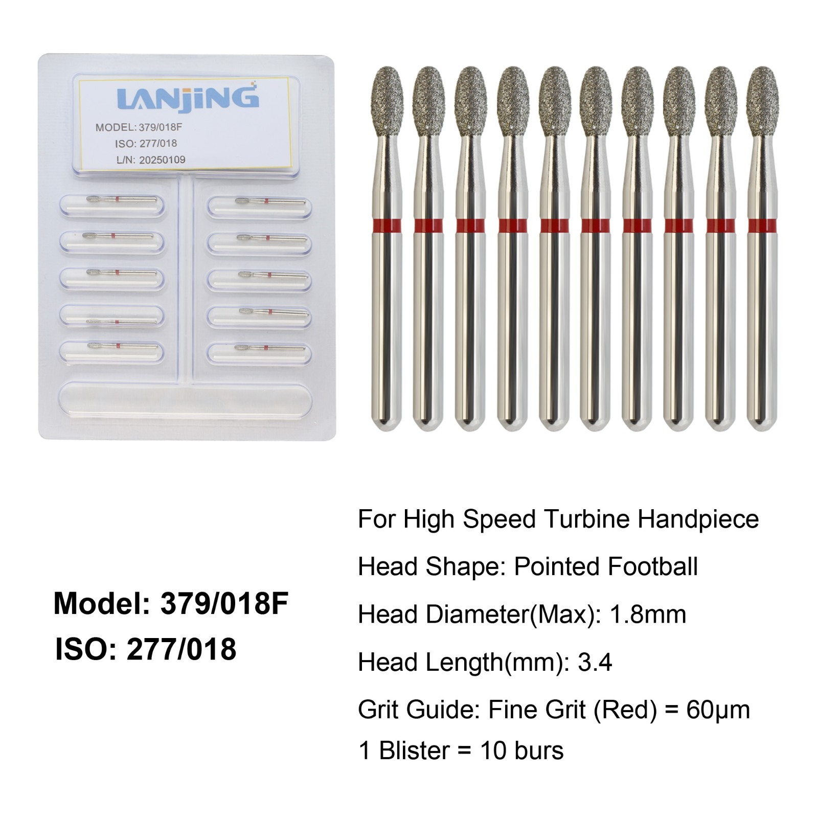 Dental Diamond Burs Football Round End Taper Coarse Fine FG High Speed 856 850