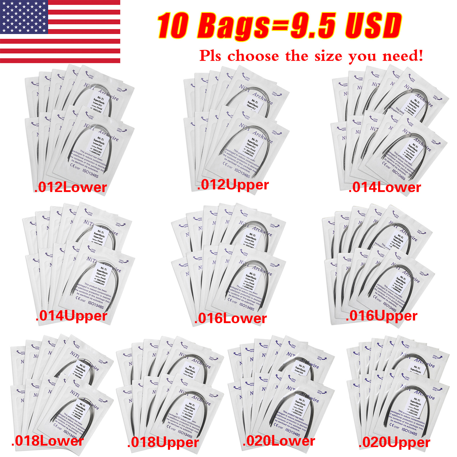 Dental Orthodontic Bracket Roth MBT 022 /Round NiTi Arch Wire/ Ligature Tie BA