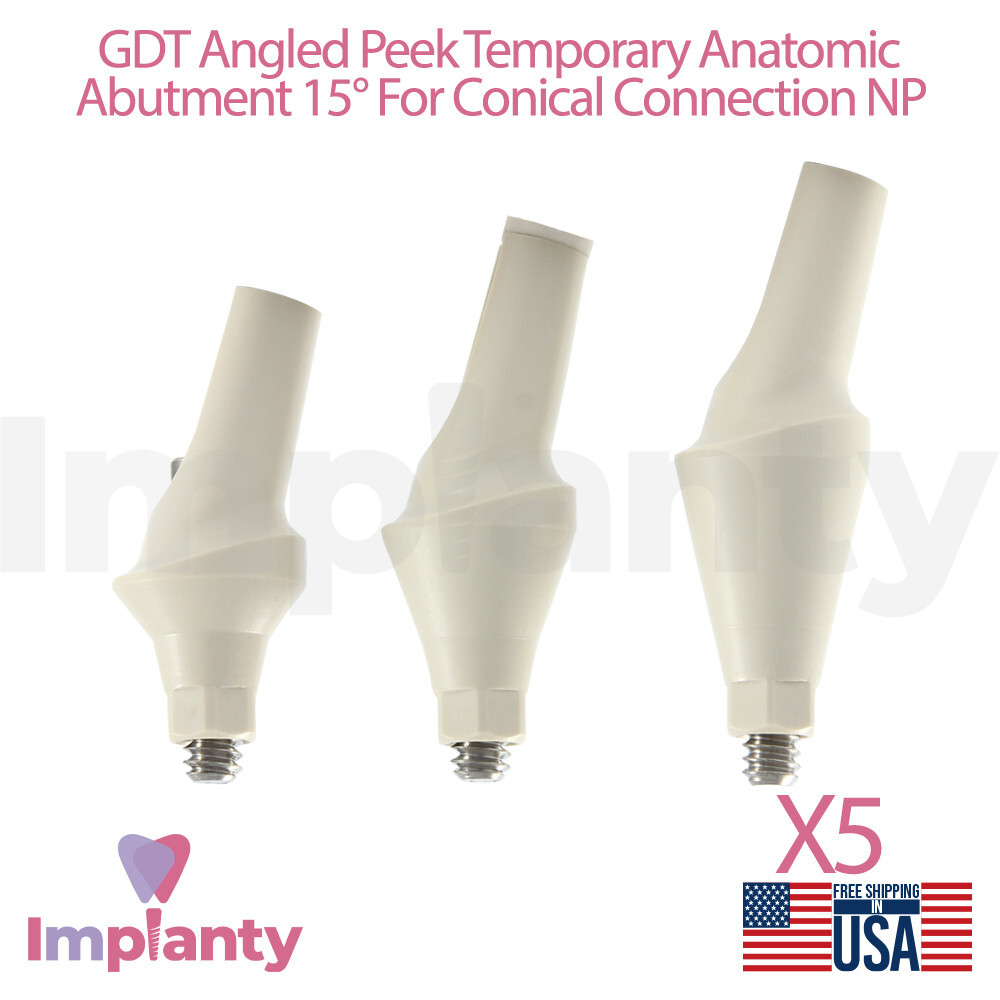 5x GDT Peek Angled Temporary Anatomic Dental Prosthetic 15° NP Conical 2.25mm