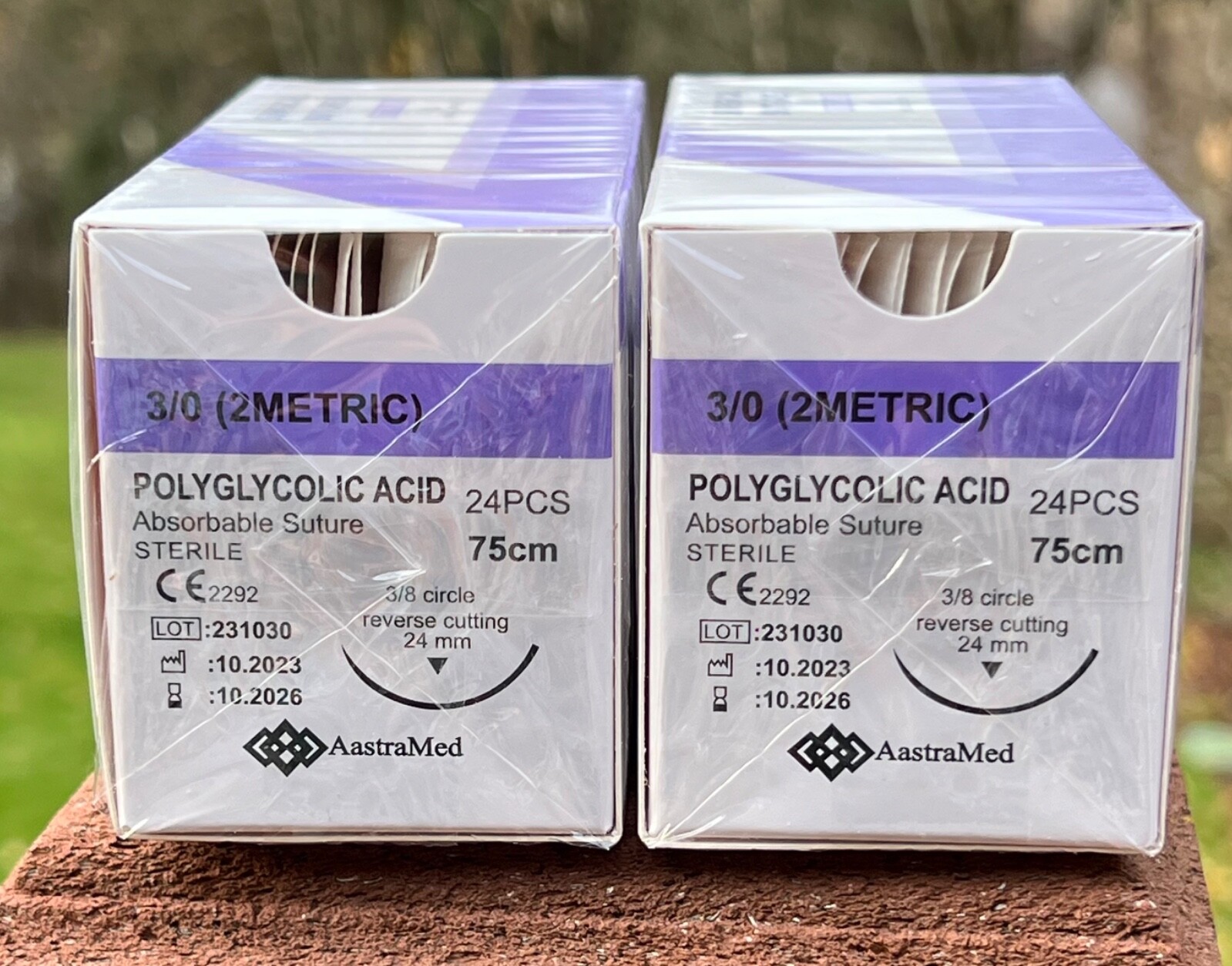 3/0 PGA Suture 48ct (2 Boxes) Polyglycolic Acid, Veterinary Dental, R-cut 24mm