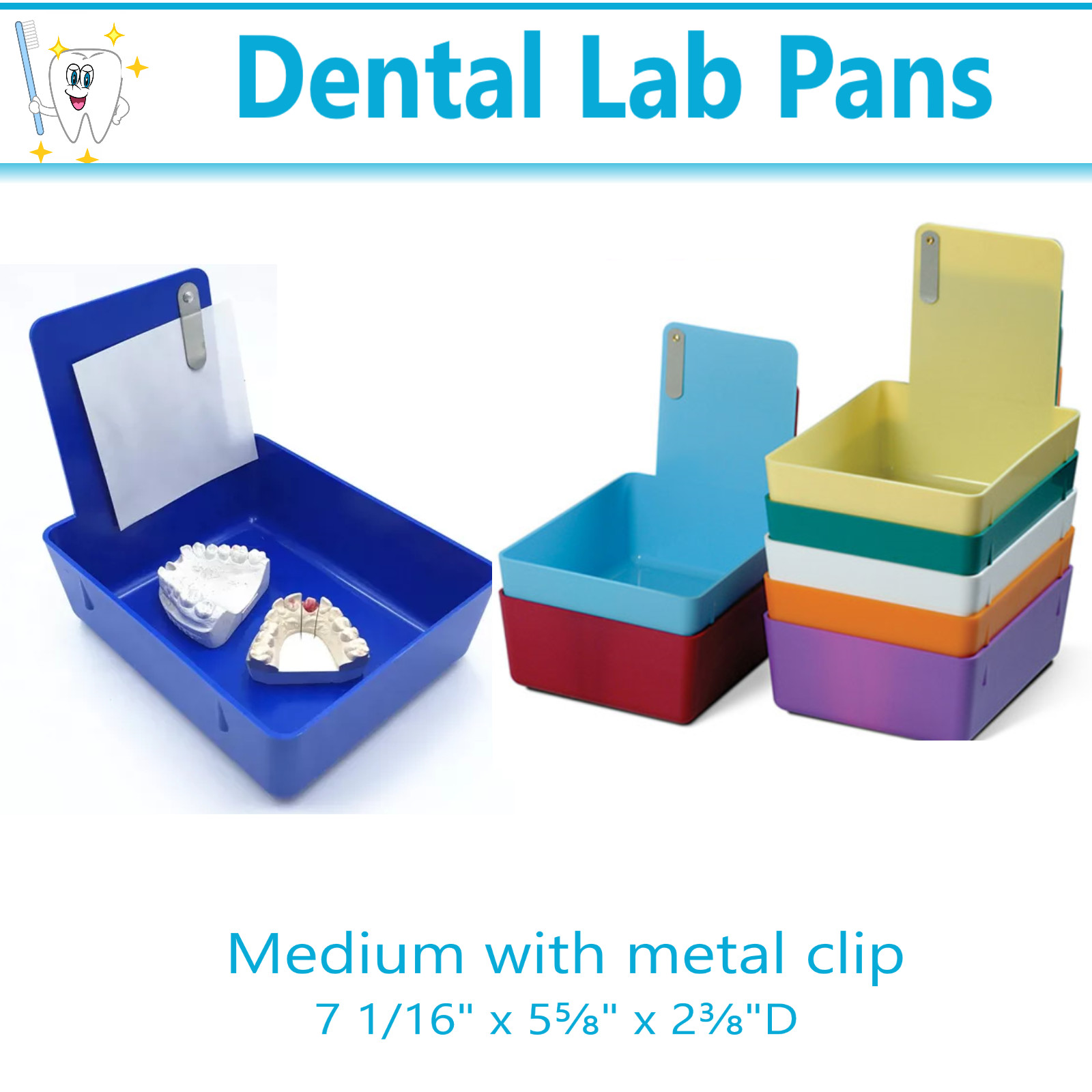 Dental Lab Work Pans Organization, Medium with Clip, 14 Colors, Upto 20 Pack