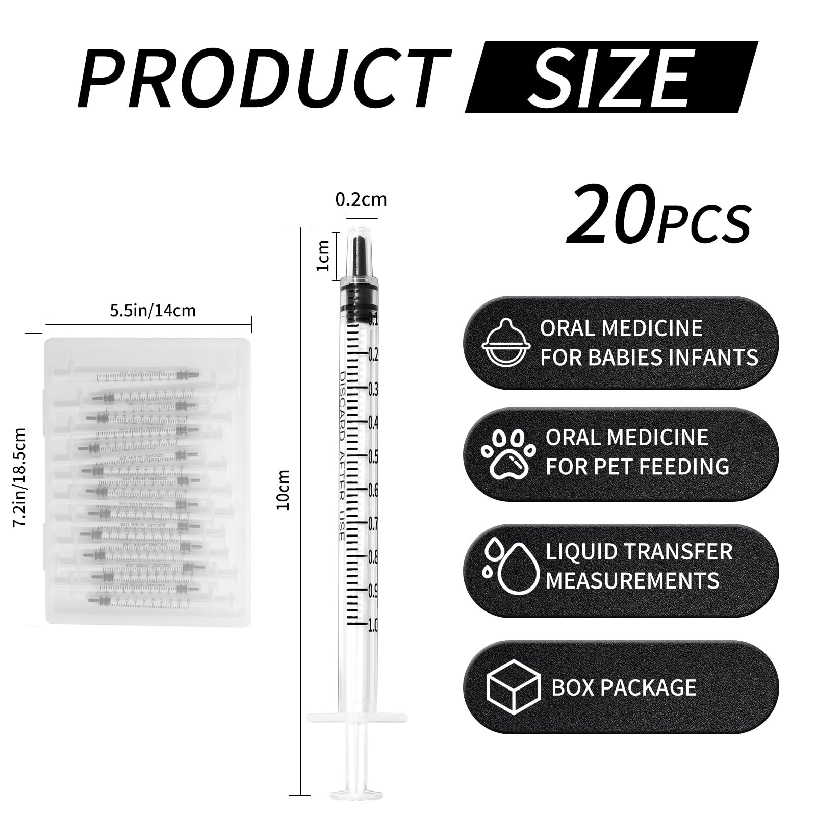 20 Pack 1ml Syringe 1cc Plastic Measuring Liquid Pet Feeding No Needle Non-Steri
