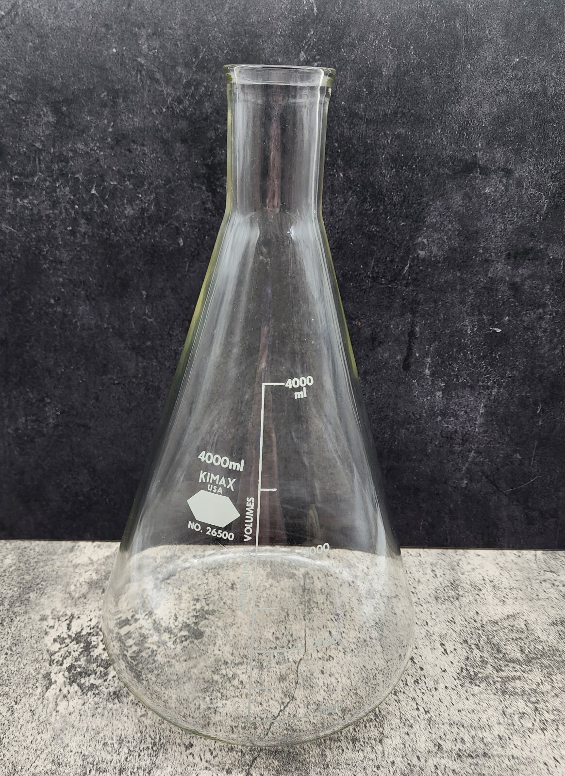 KIMAX Glass Heavy Duty Rim Erlenmeyer Flask #26500 4000ml Made In USA