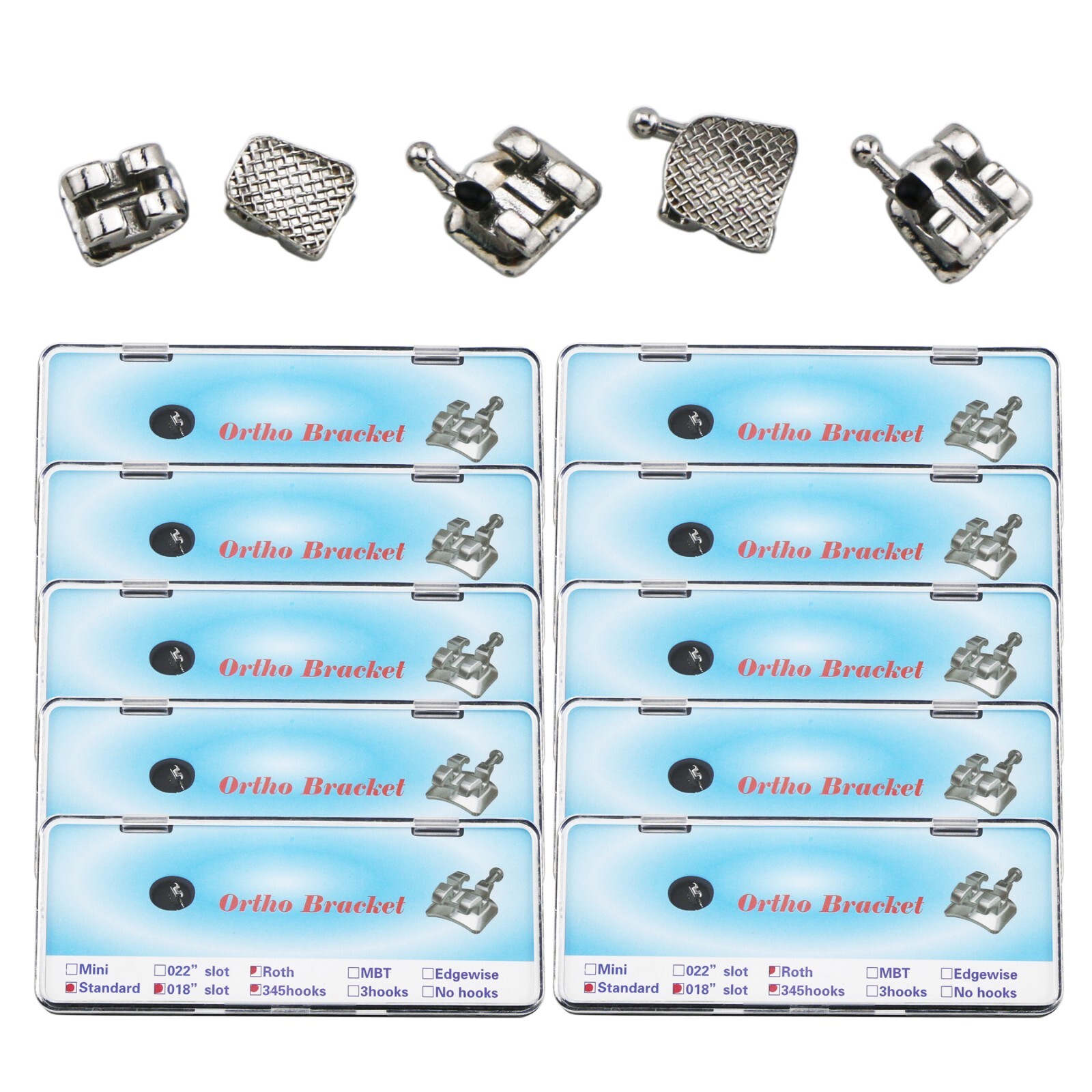 US Dental Ortho Braces Metal/Ceramic Roth/MBT Brackets 018/022 Slot Hooks 345/3