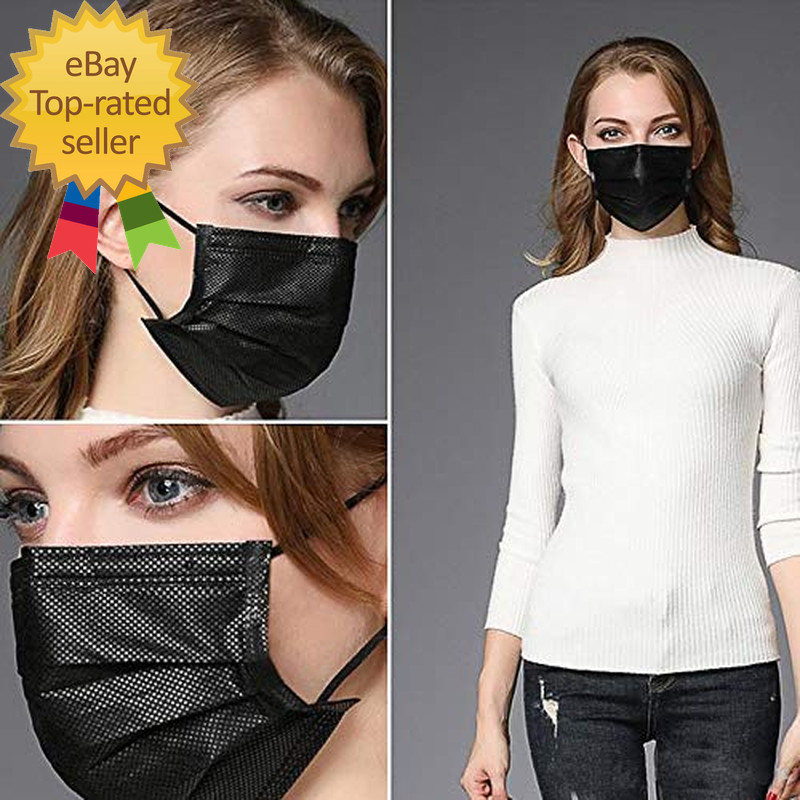 100PCS 3 Ply Black Disposable Face Mask Filter Protection Face Masks