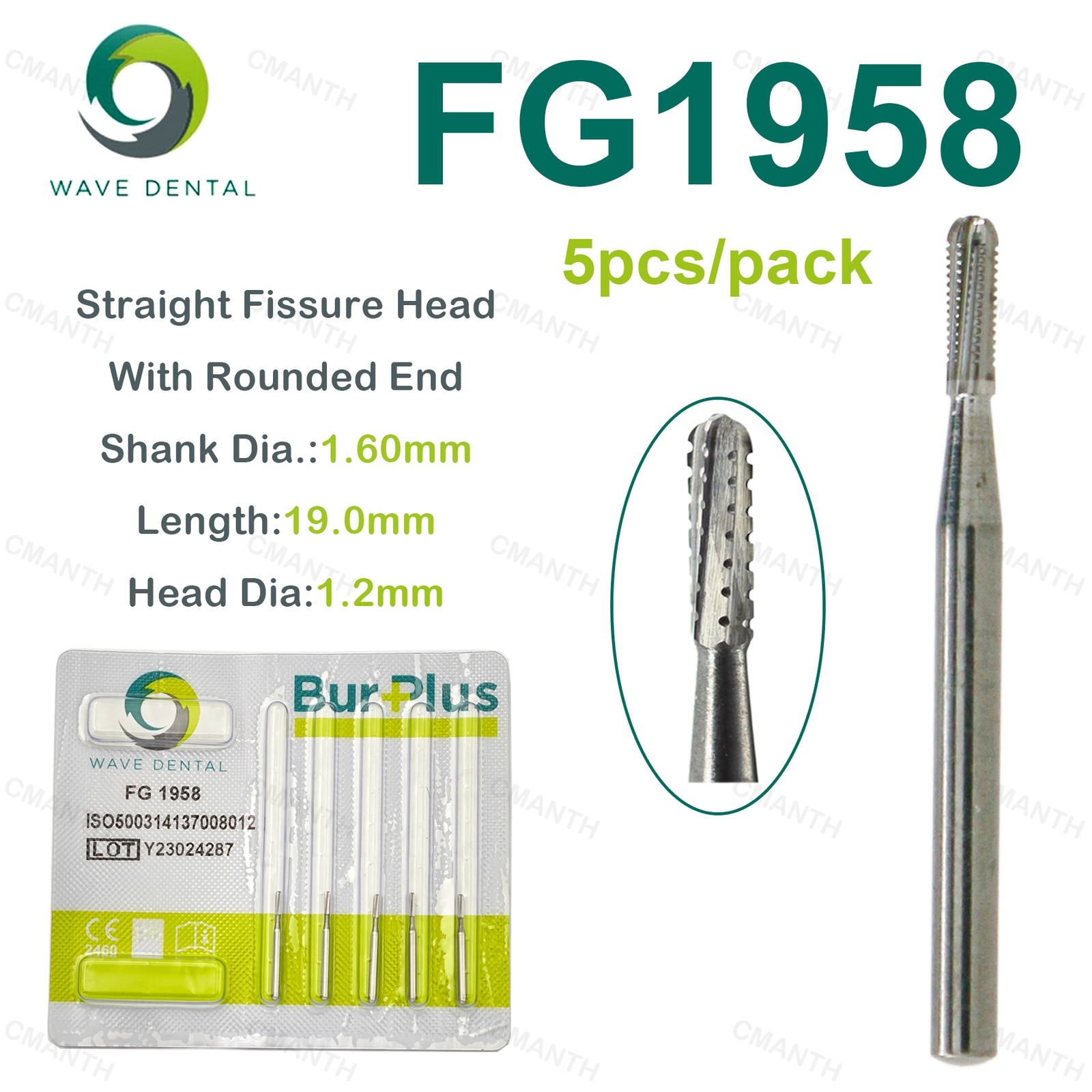 WAVE Dental Straight Fissure Bur Metal Cutting Bur Tungsten Carbide Dia.1.6mm FG