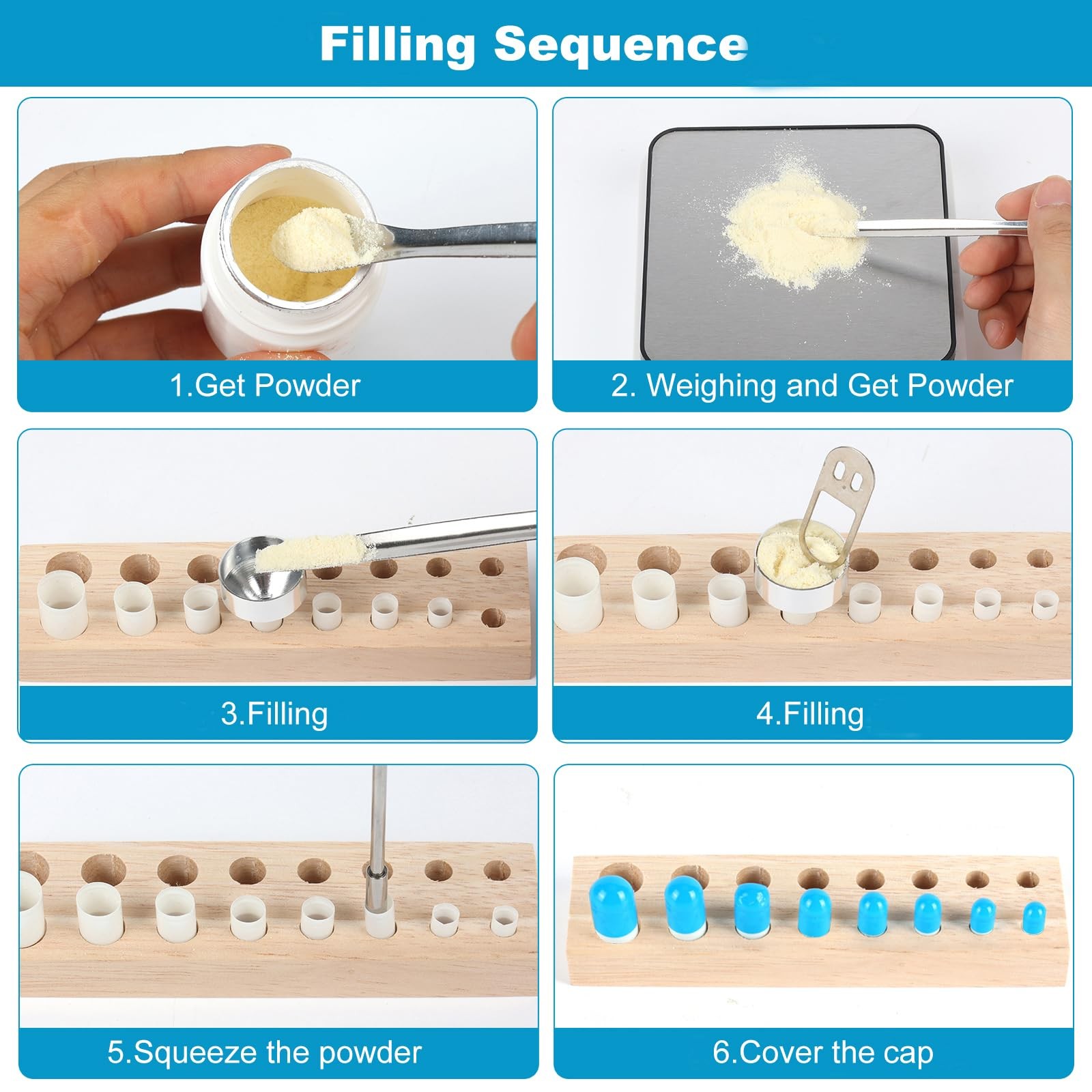 10 Pcs Capsules Filling Tools Tray Kit for Powder Tamper/Lab siliver
