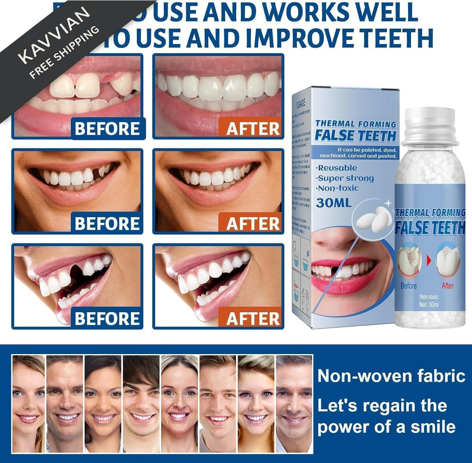 Fake Tooth Repair Kit – Thermal Beads for Filling, 1 Count (Pack of 1), White