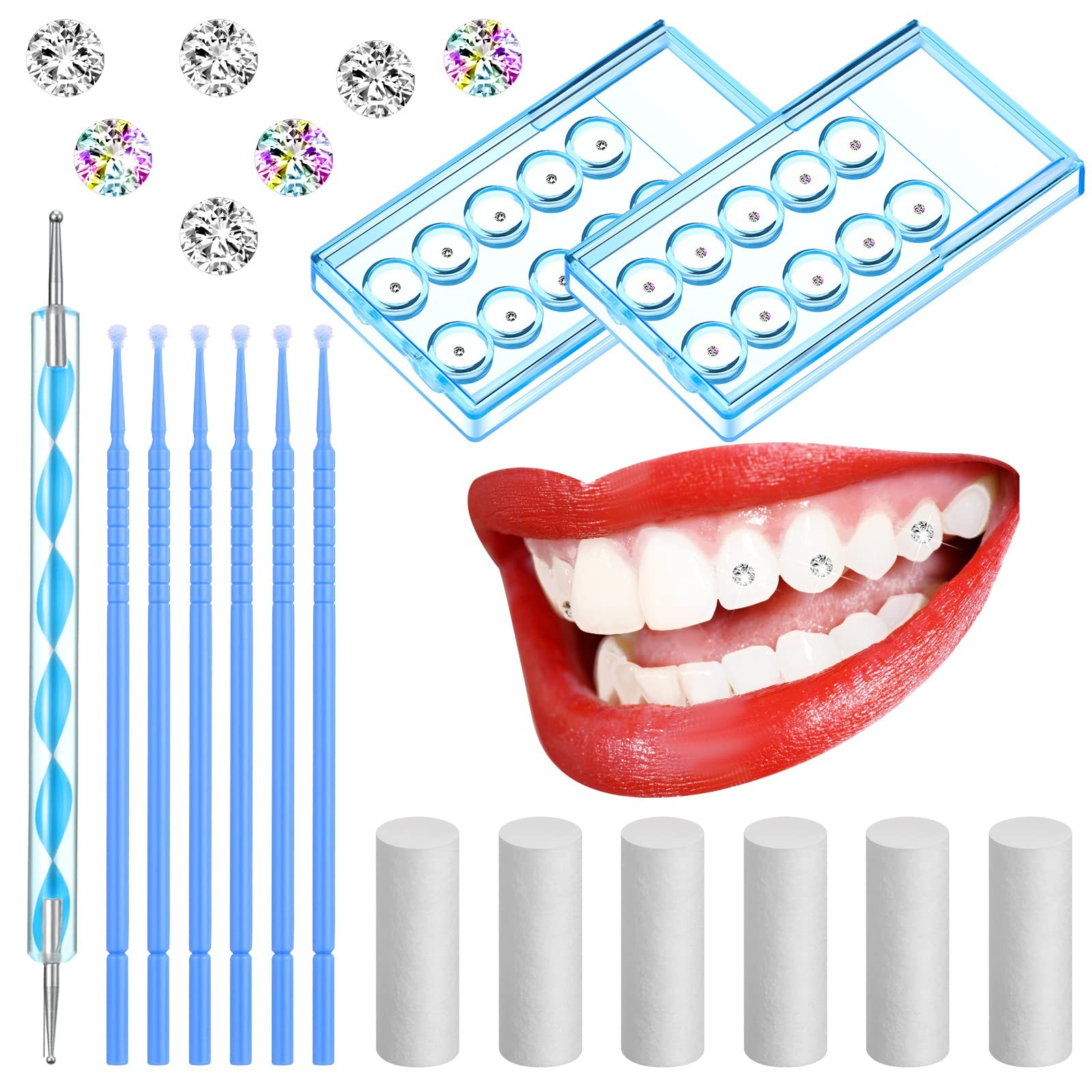 Boao 61 Pcs Tooth Gem Kit DIY Jewelry Dental Onesize, White,Colorful,Blue