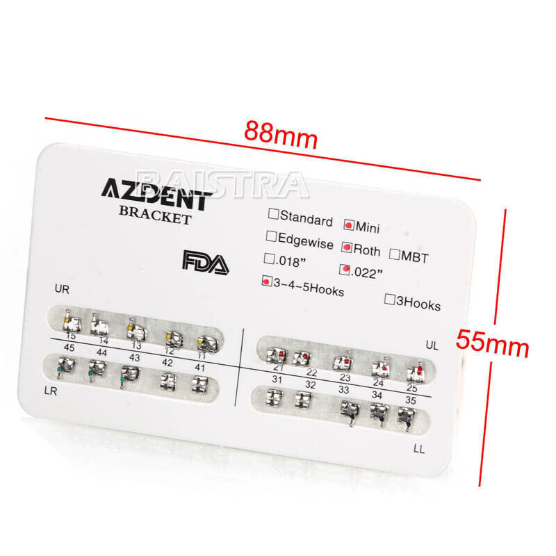 10 Packs AZDENT Dental Orthodontic Brackets Braces Mini Roth 0.022″ Hooks 3-4-5