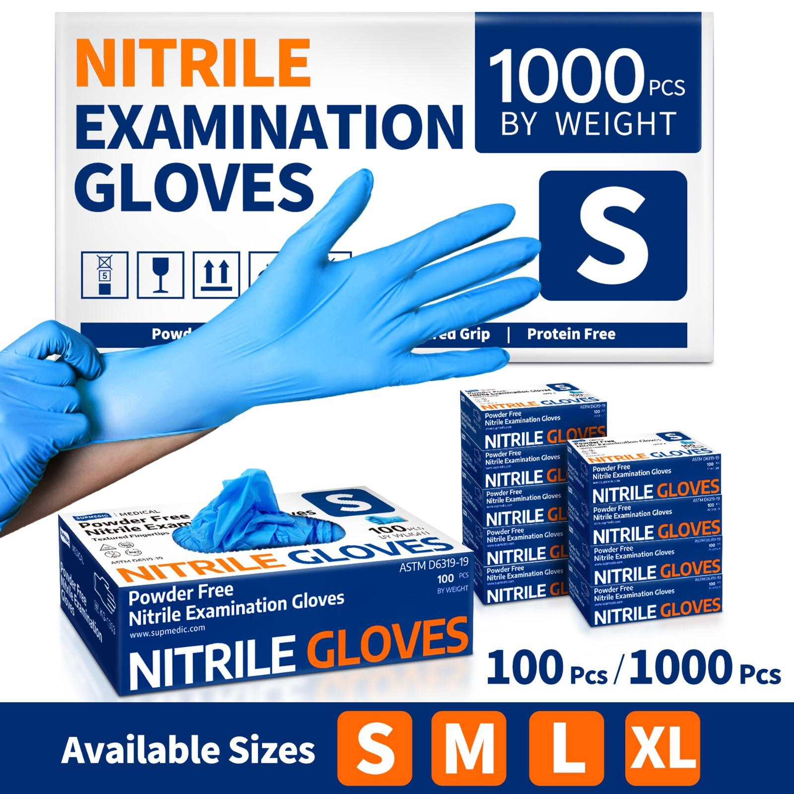 Blue Disposable Nitrile Gloves 3.5 Mil, Powder Free Food-Grade Exam Gloves
