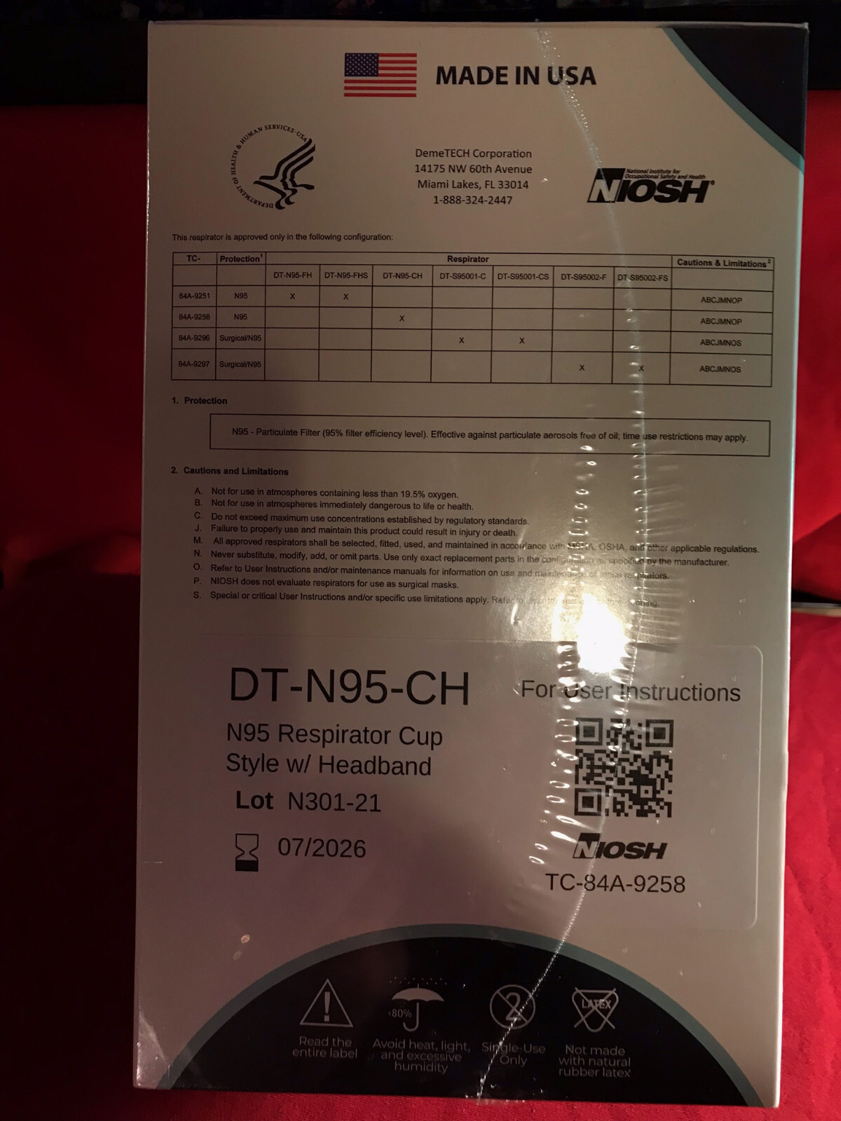 N95 Particulate Resperator DemeTECH Brand Sealed 20 Pack