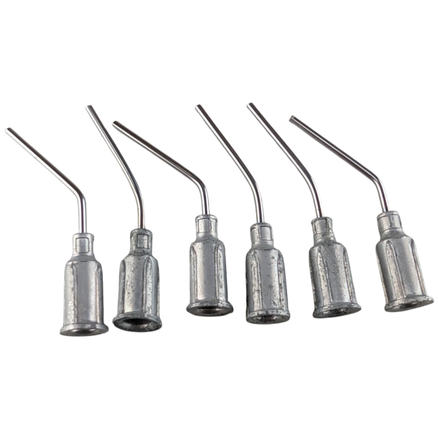 Lot of 6 Bent Blunt Dispensing Needle Tips Metal Mixed Sizes