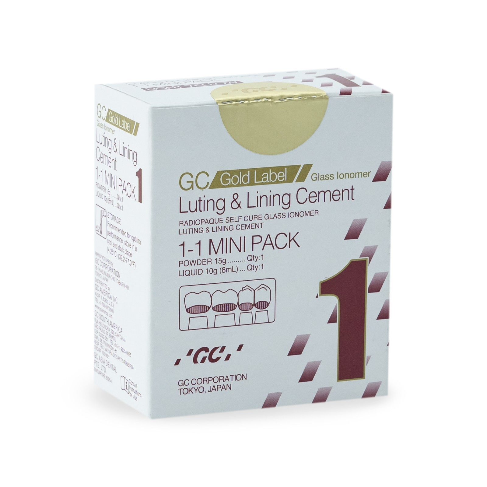 GC Gold Label 1 Glass Ionomer Mini Pack Luting & Lining Cement glue 15g and 10gm