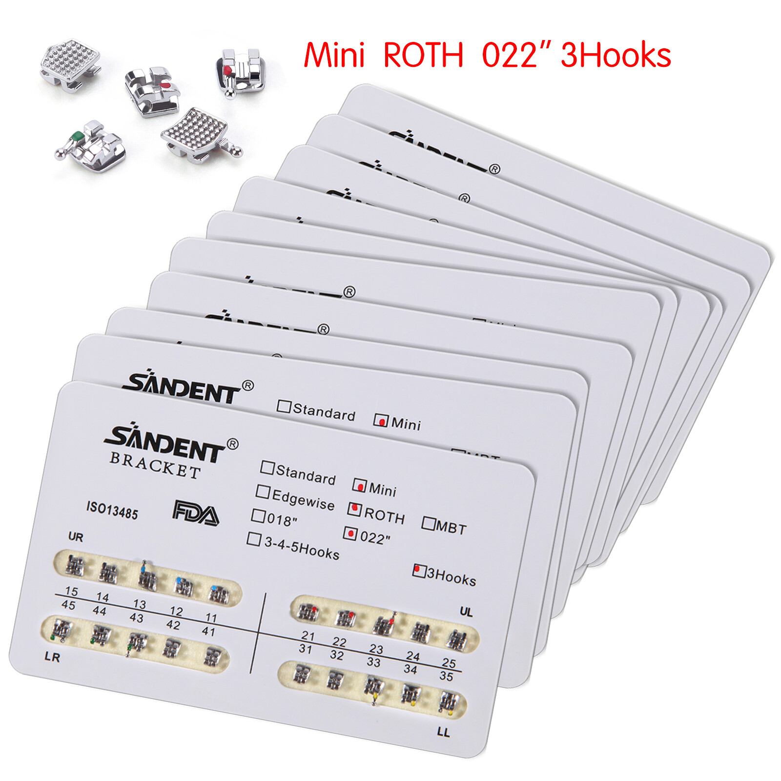 10 Packs SANDENT Dental Orthodontic Brackets Braces Mini Roth 022″Slot 3 Hooks