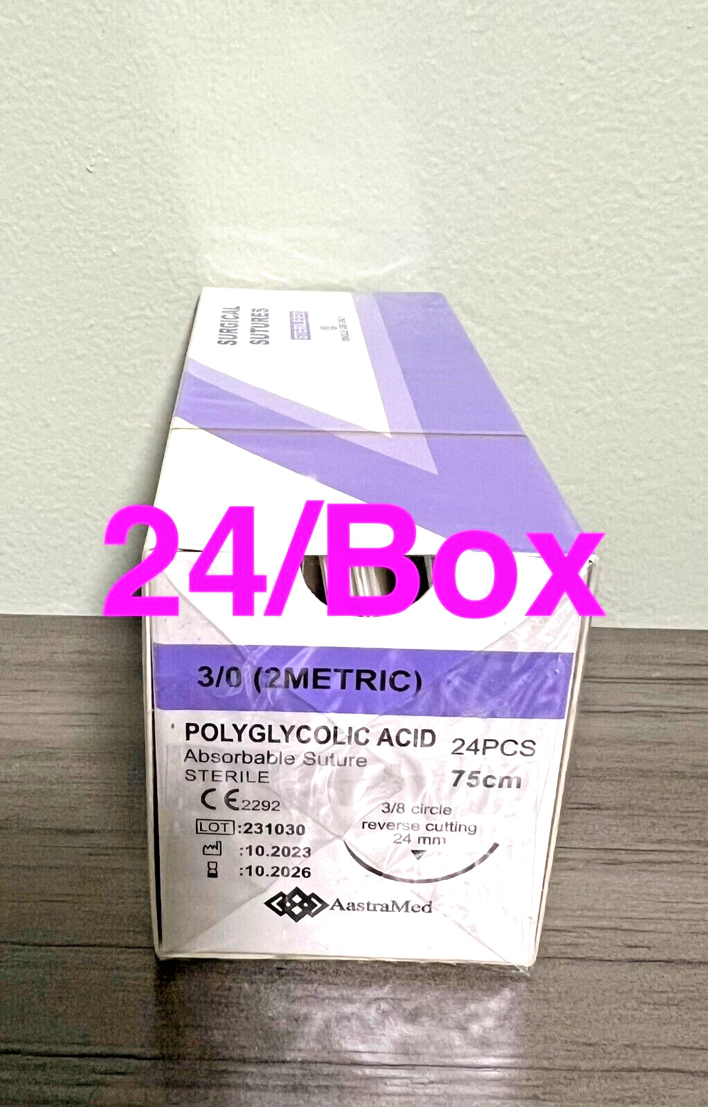 3/0 PGA Suture 48ct (2 Boxes) Polyglycolic Acid, Veterinary Dental, R-cut 24mm