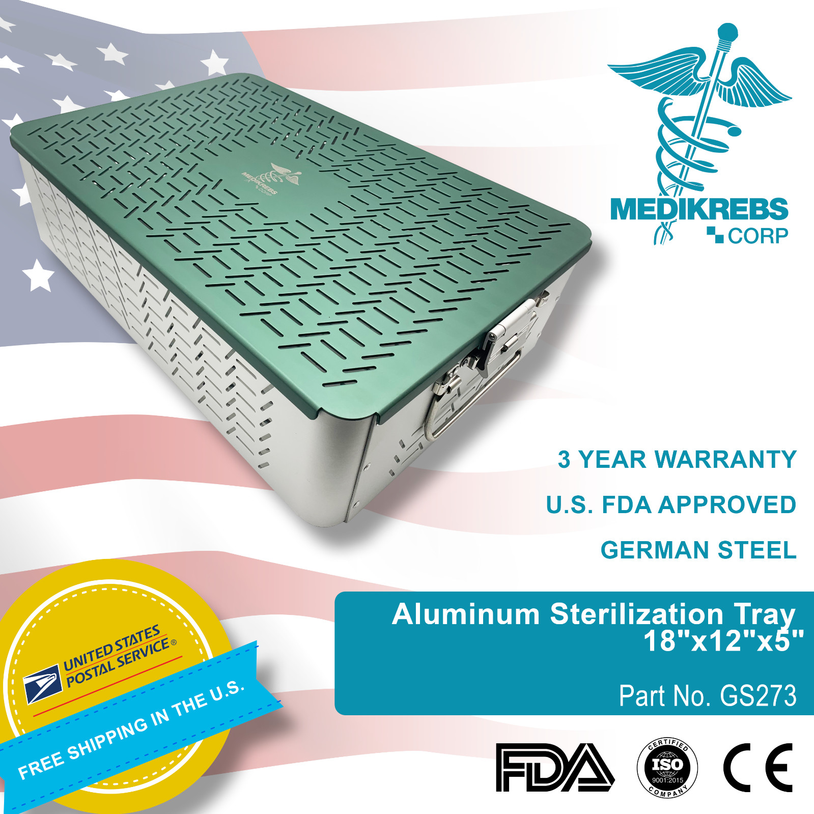 Aluminum Sterilization Tray Case 18″x12″x5″ (45 x 30 x 12 cm) Surgical