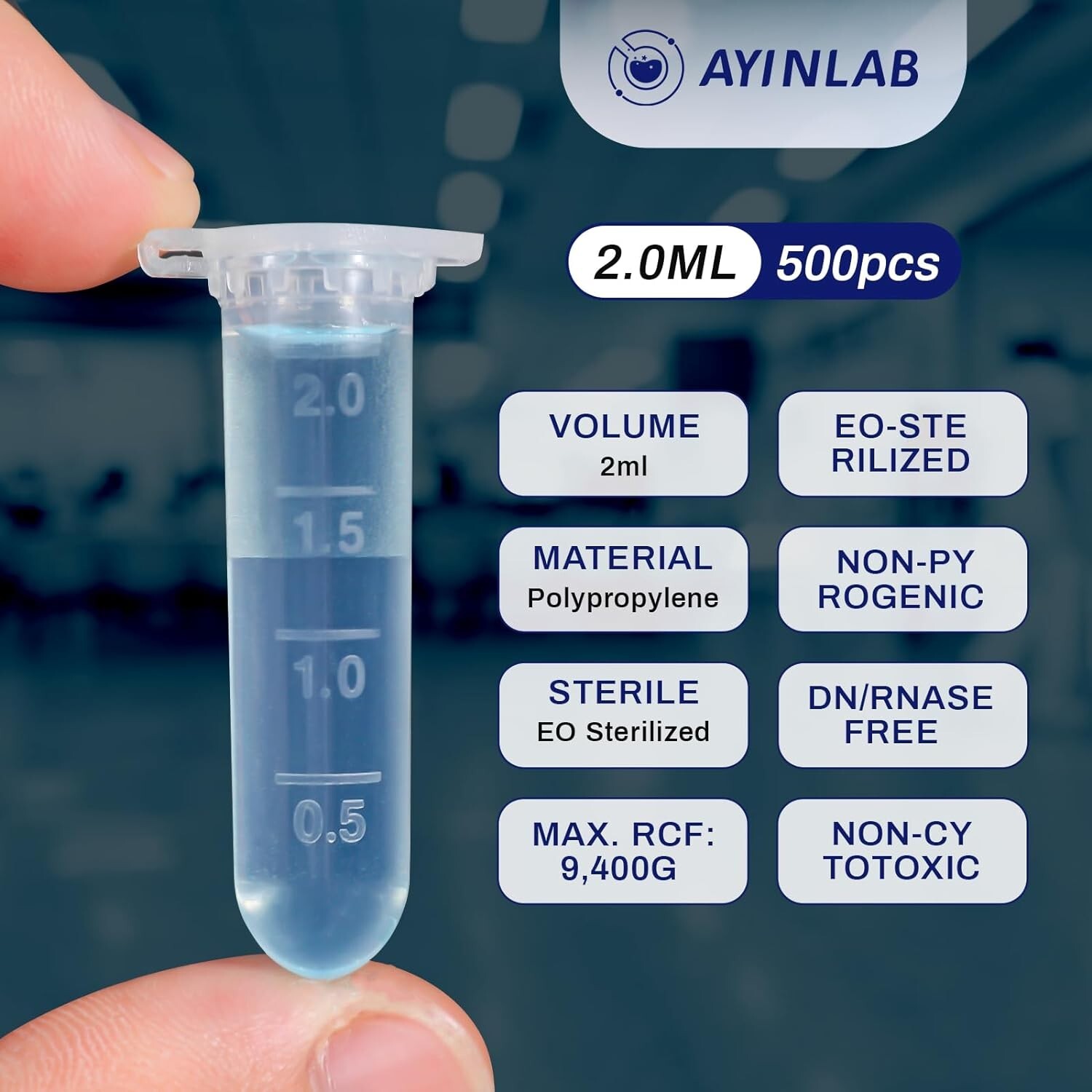 500Pcs Microcentrifuge Tubes 2ML Snap Cap Polypropylene Graduated Scientific